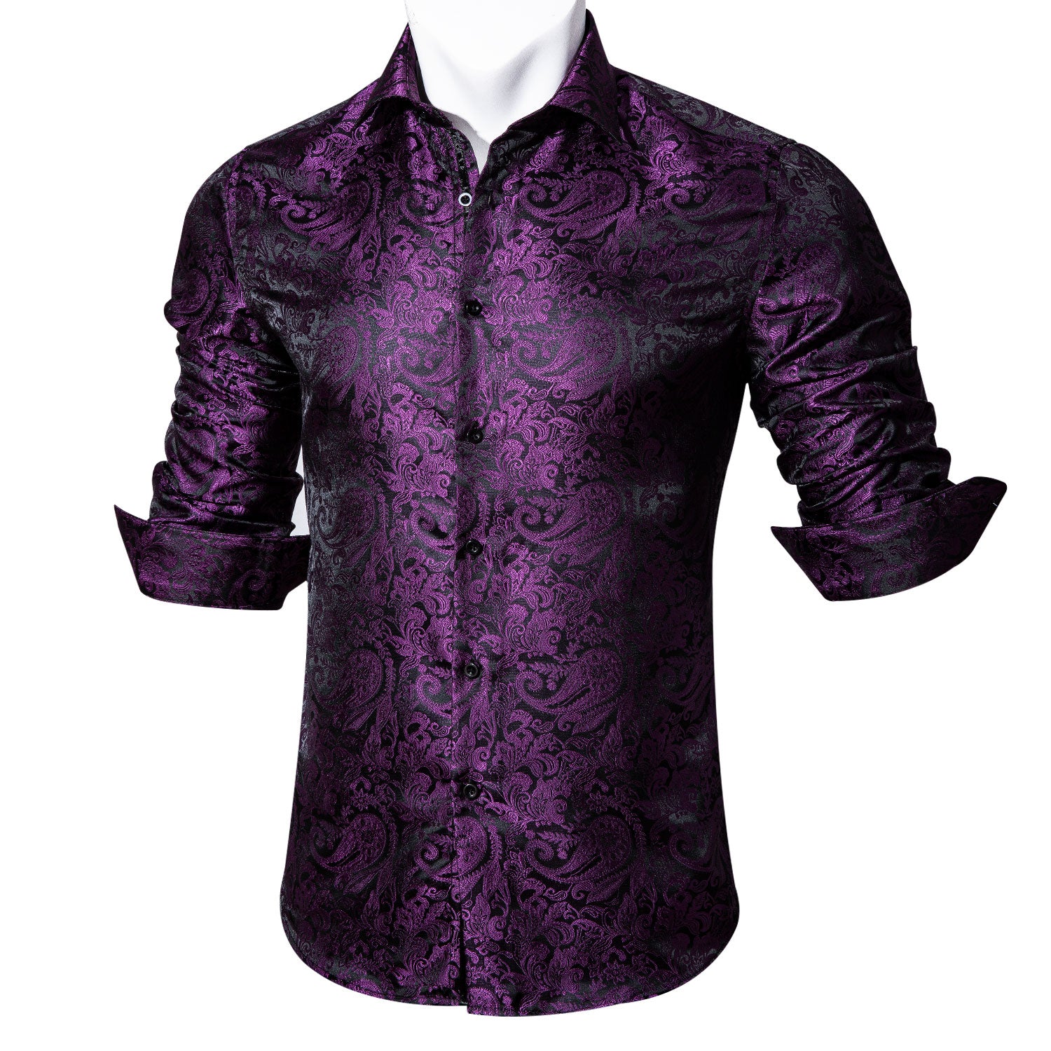 Dark  purple long sleeve shirt Mens black and purple paisley shirt 