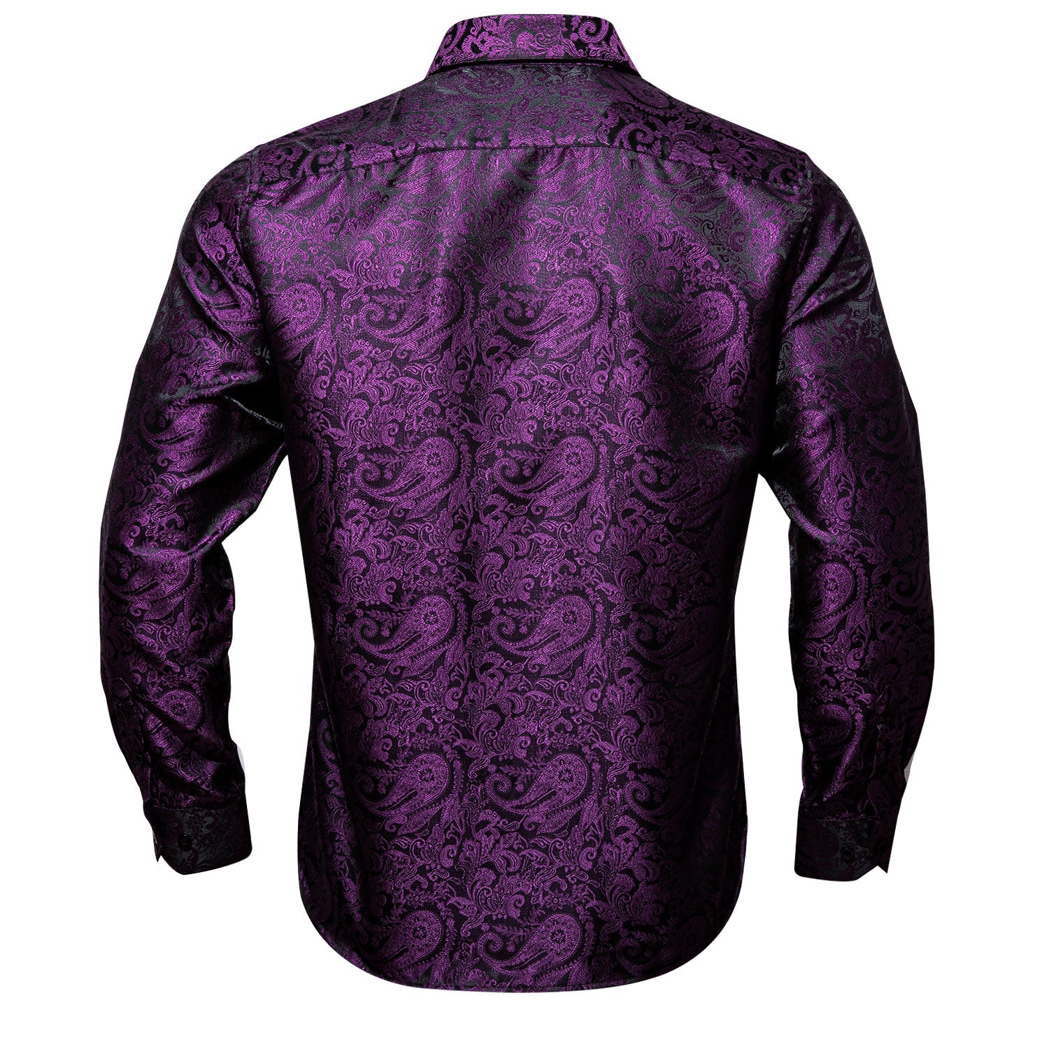 Barry.wang Button Down Shirt Purple Black Paisley Dress Shirt for Men