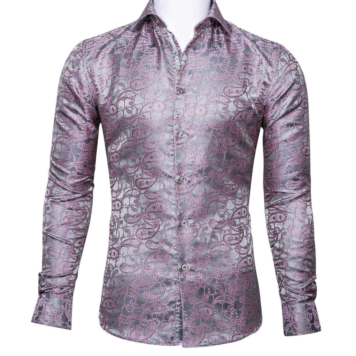 Barry.wang Novelty Grey Purple Paisley Shirt
