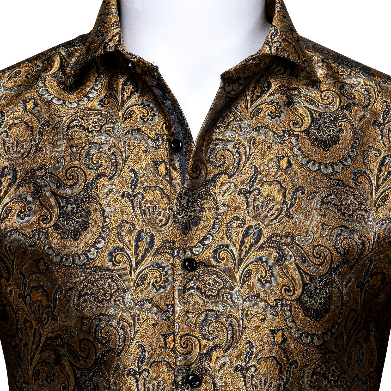 Barry.wang Button Down Shirt Golden Jacquard Woven Floral Silk Shirt