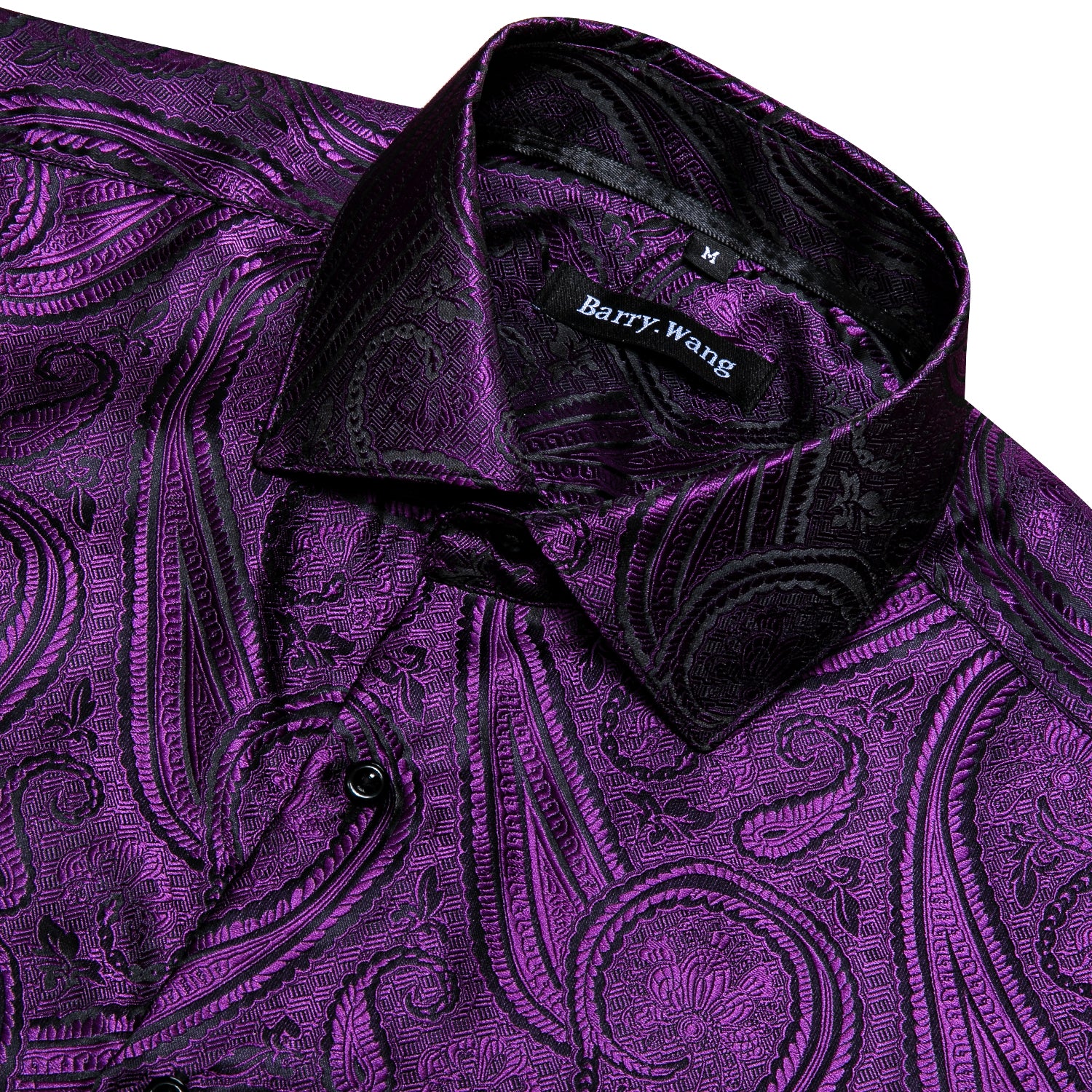 Barry.wang Button Down Shirt Men's Purple Silk Paisley Long Sleeve Daily Slim-fit Shirt