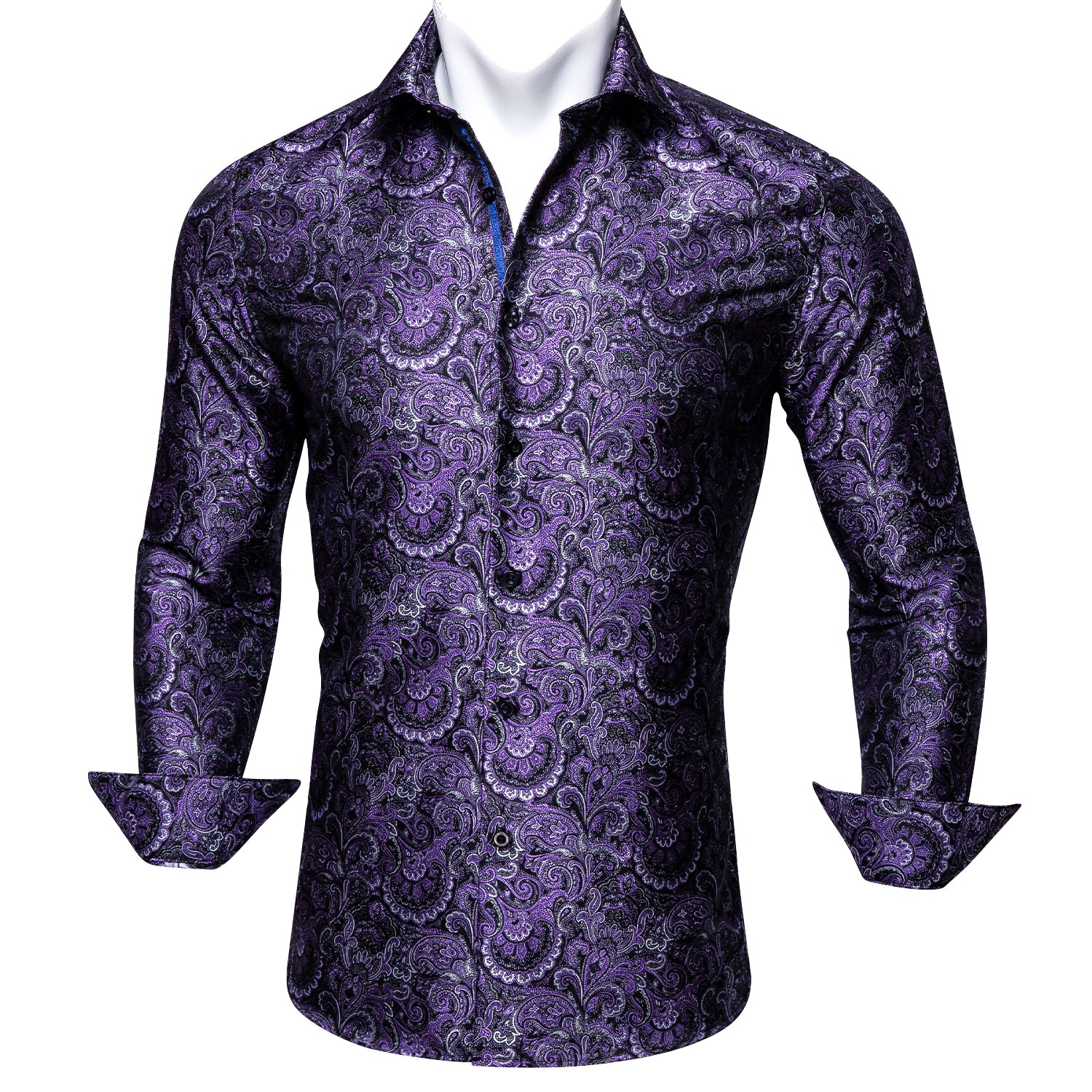 Barry.wang Purple Popular Silk Paisley Tribal Long Sleeve Daily Slim Fit Men's Shirt