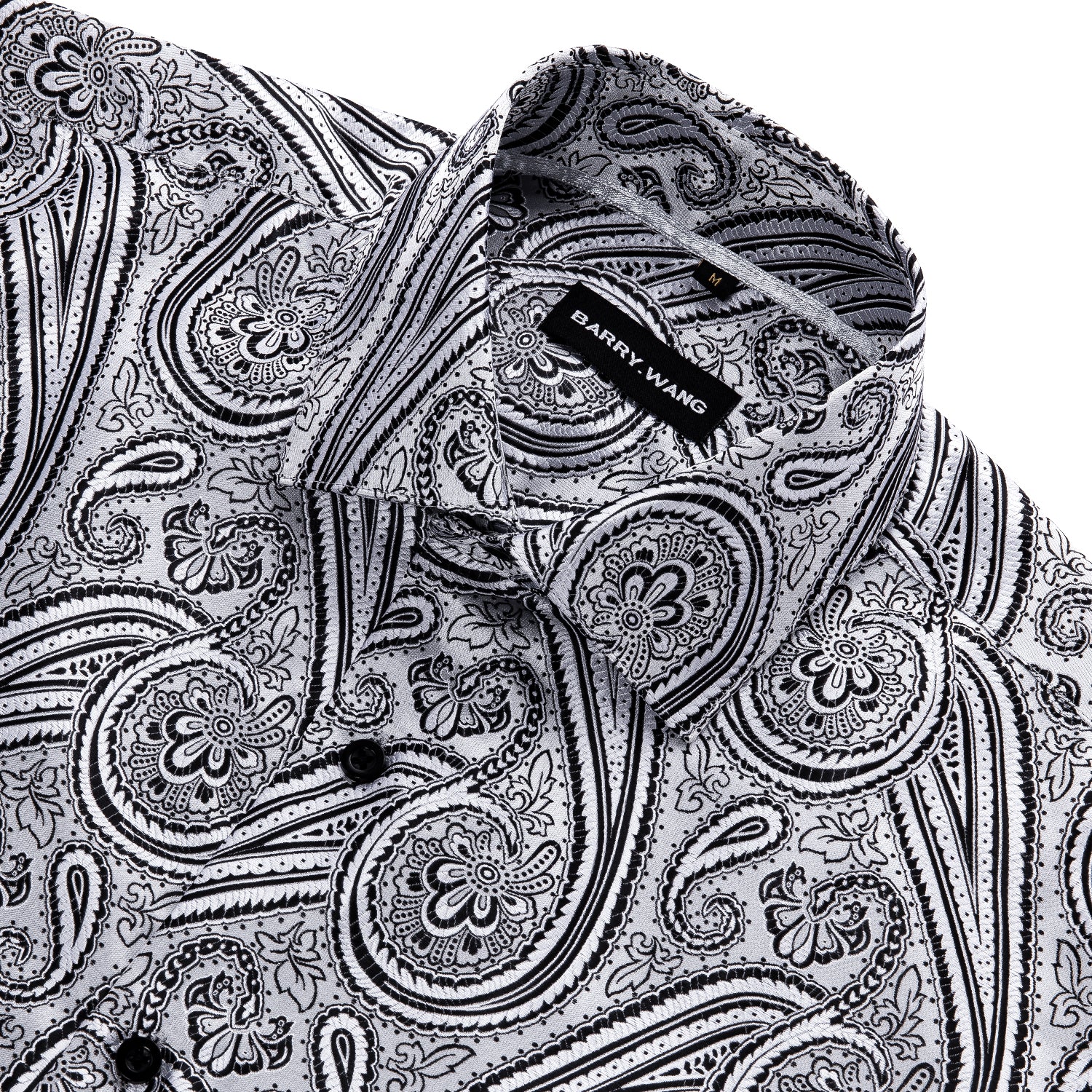 Barry. Wang Silver Button Down Shirt Floral Casual Long Sleeve Western Shirts for Party, L Barry. Wang Silver Button Down Shirt Floral Casual Long Sleeve Western Shirts for Party, L