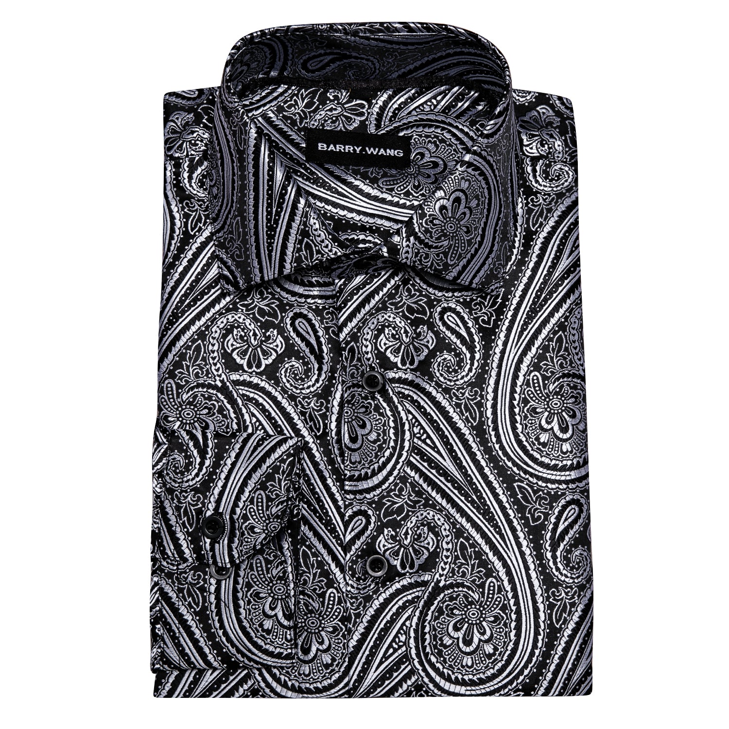 Barry.wang Grey Silk Print Paisley Tribal Long Sleeve Daily Slim Fit Men's Shirt