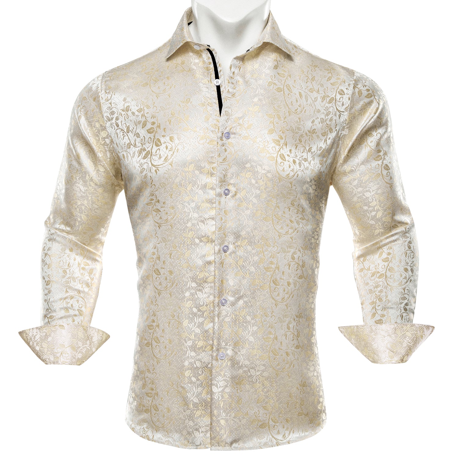 Barry.wang Champagne Floral Silk Men's Shirt