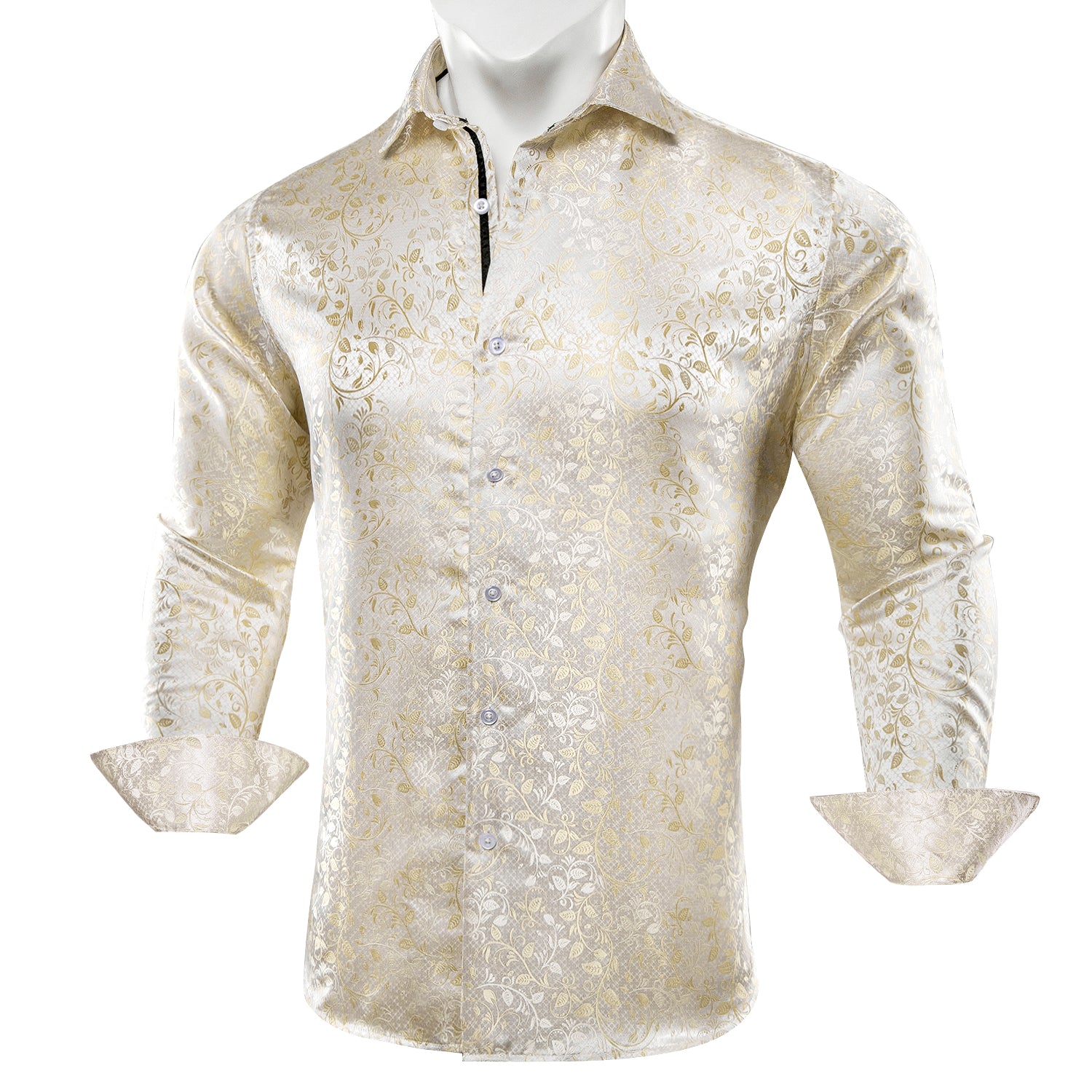 Barry.wang Button Down Shirt Men's Champagne Floral Silk Dress Shirt