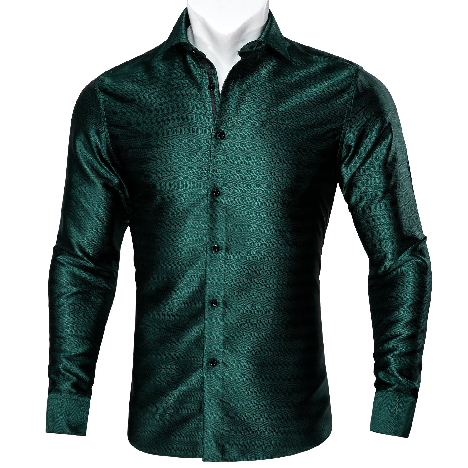 Barry.wang Green Solid Silk Men's Shirt