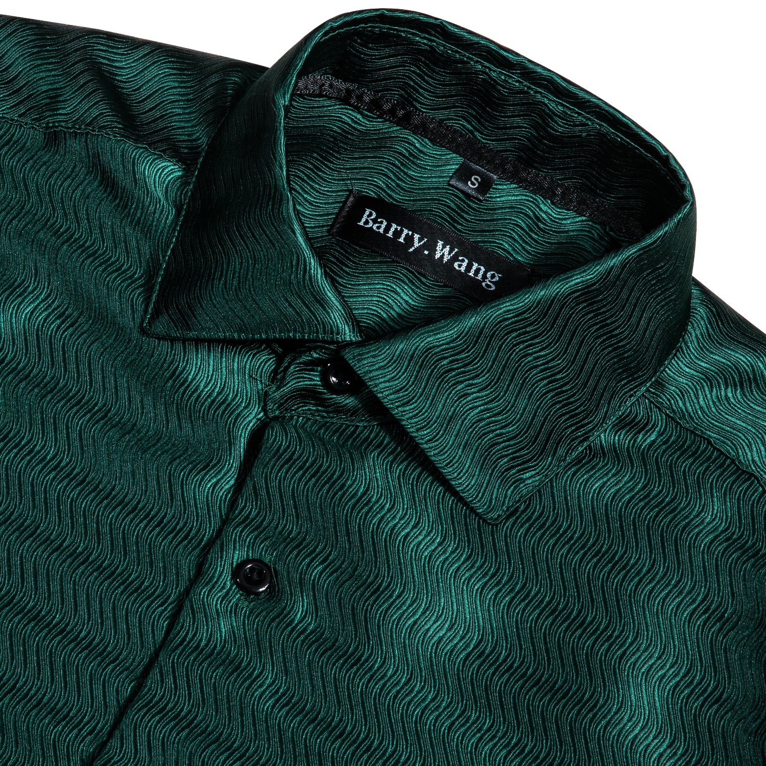 Barry.wang Button Down Shirt Green Solid Silk Shirt for Men Classic Hot