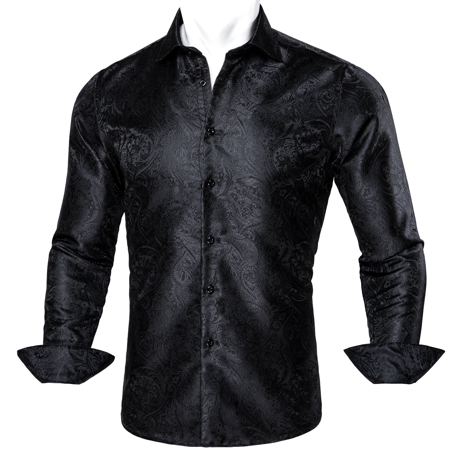 Barry.wang Black Floral Silk Men's Shirt