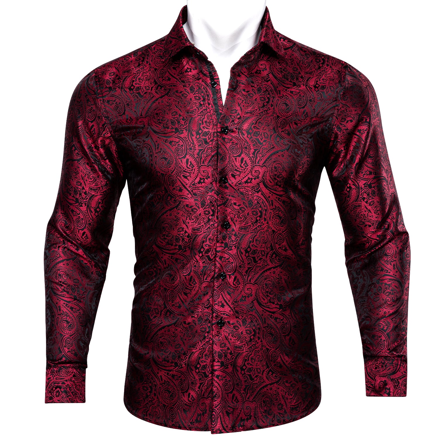 Barry.wang Black Red Paisley Silk Men's Shirt