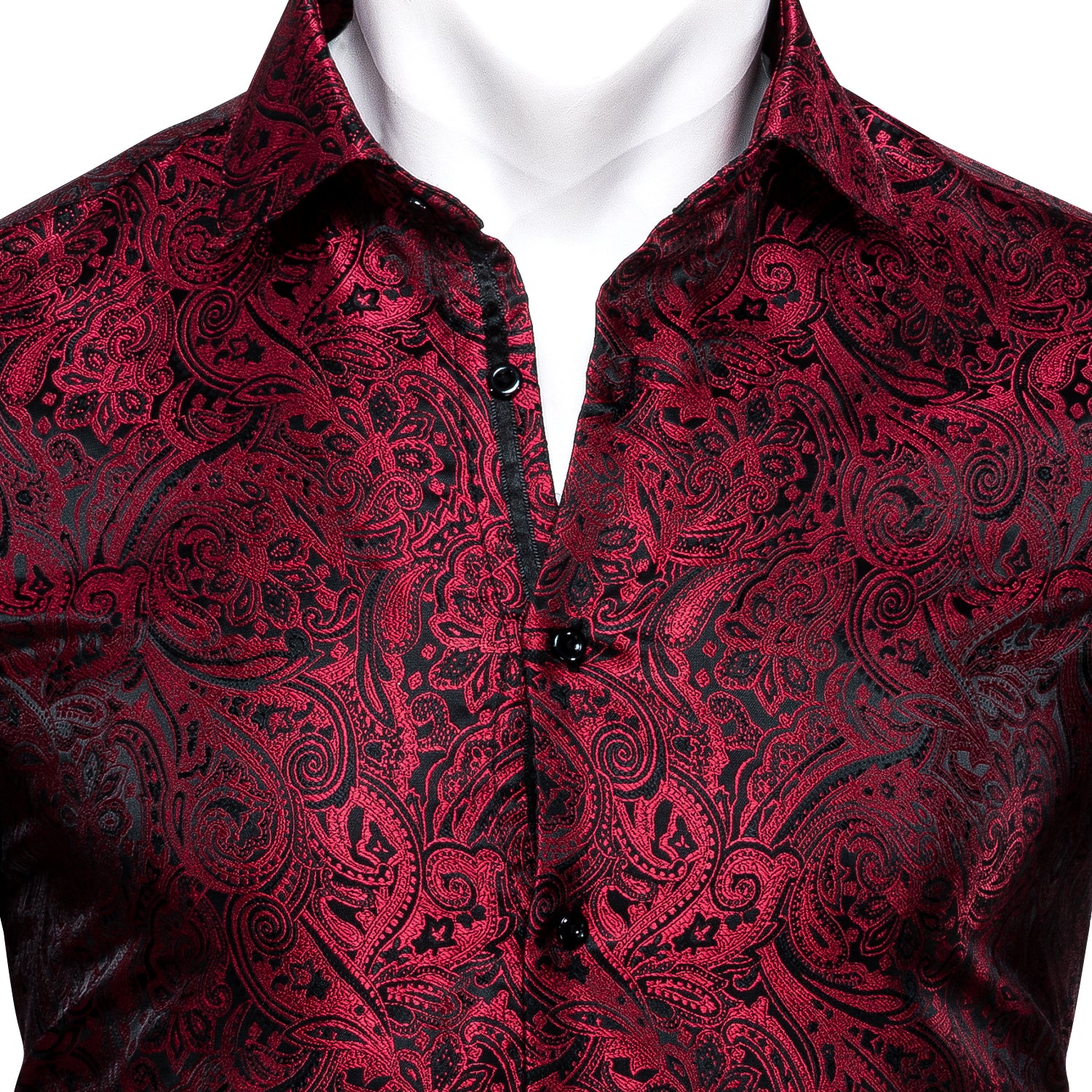 Barry.wang Button Down Shirt Red Black Paisley Silk Men's Shirt Formal