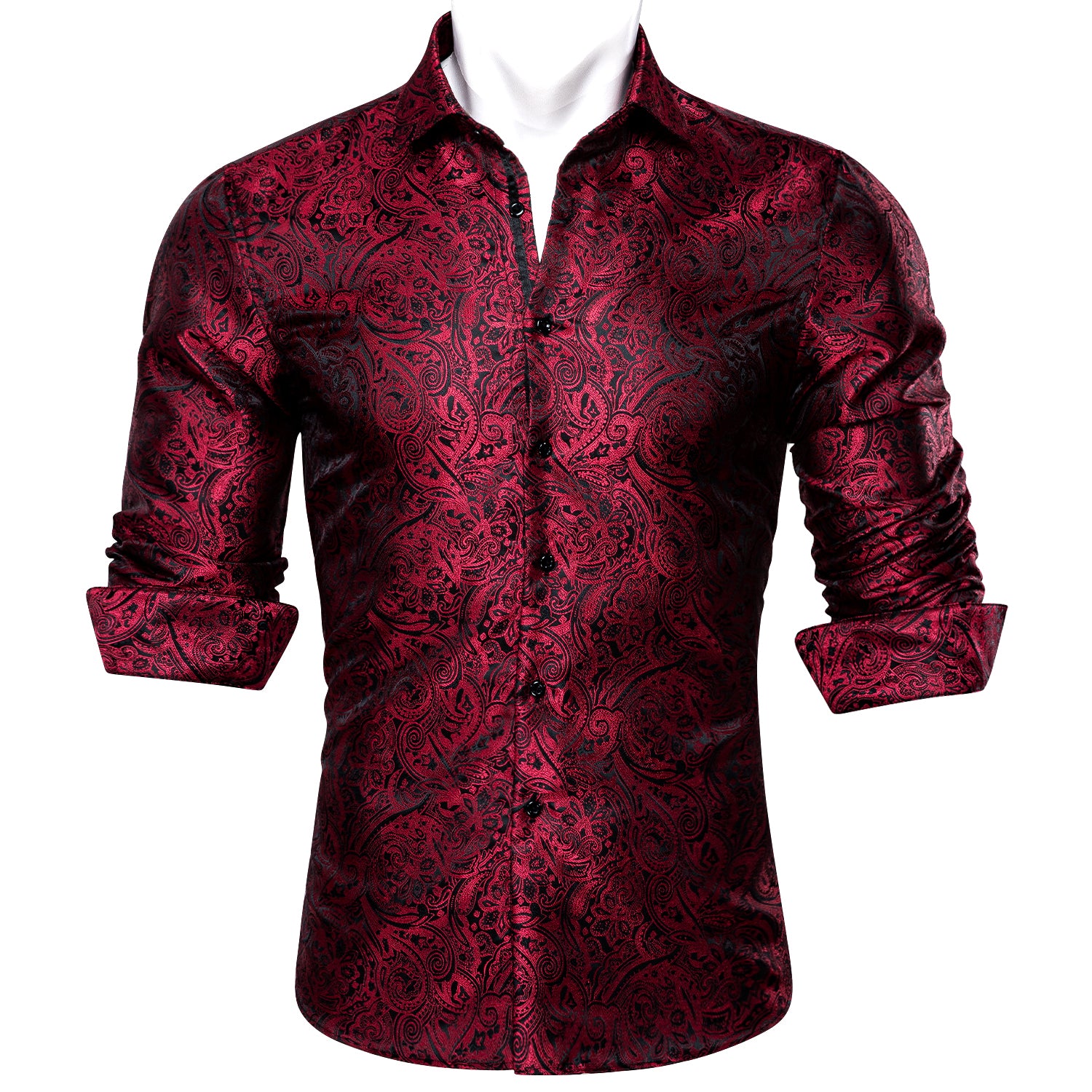 Barry.wang Button Down Shirt Red Black Paisley Silk Men's Shirt Formal