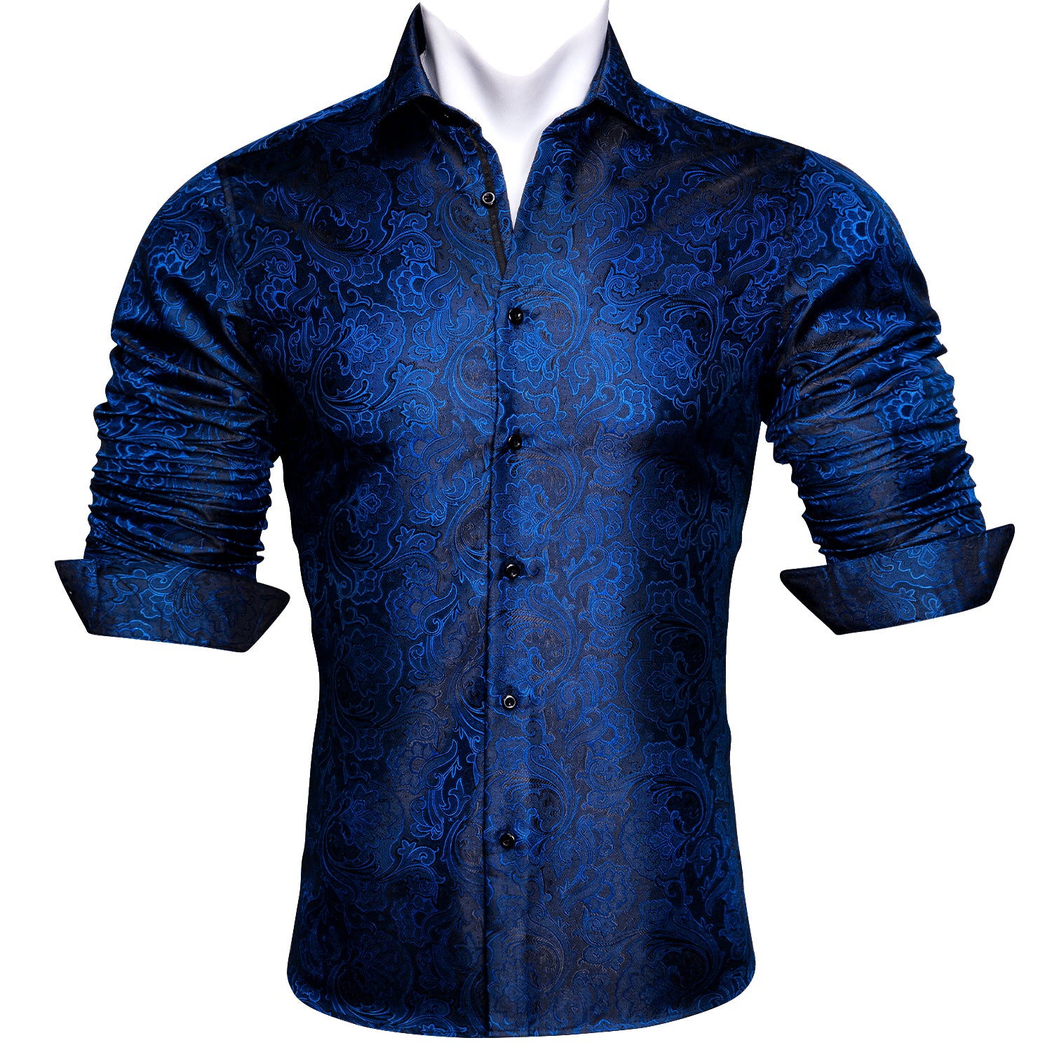 Barry.wang Blue Black Paisley Silk Shirt