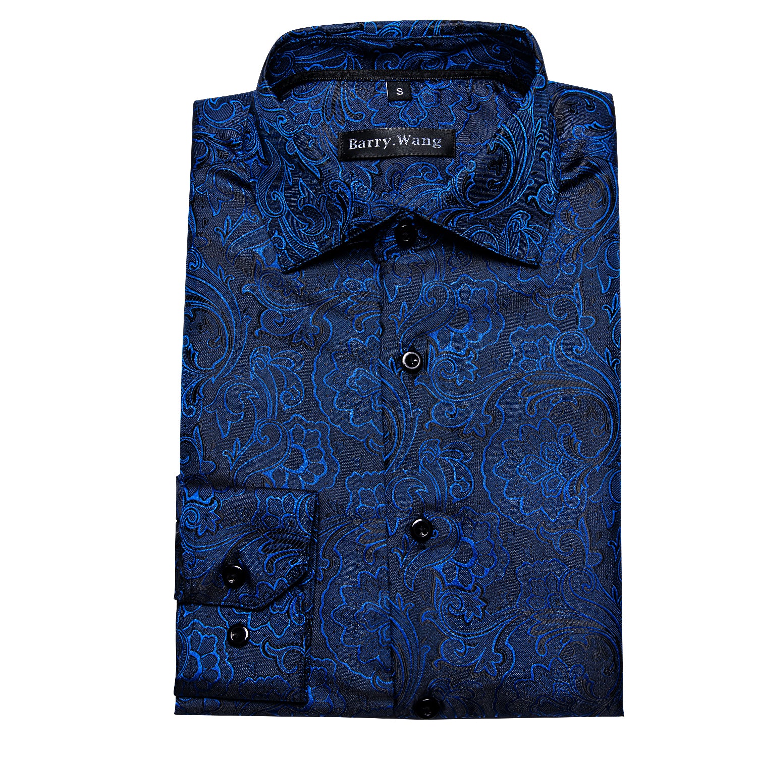 Barry.wang Blue Black Paisley Silk Shirt