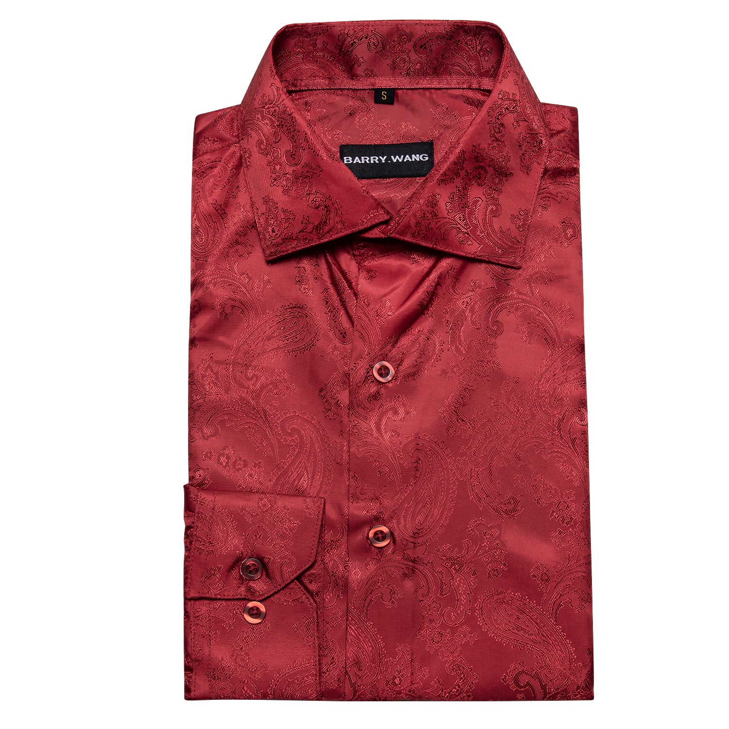 Barry.wang Fashionable Bright Red Paisley Long Sleeves Silk Shirt