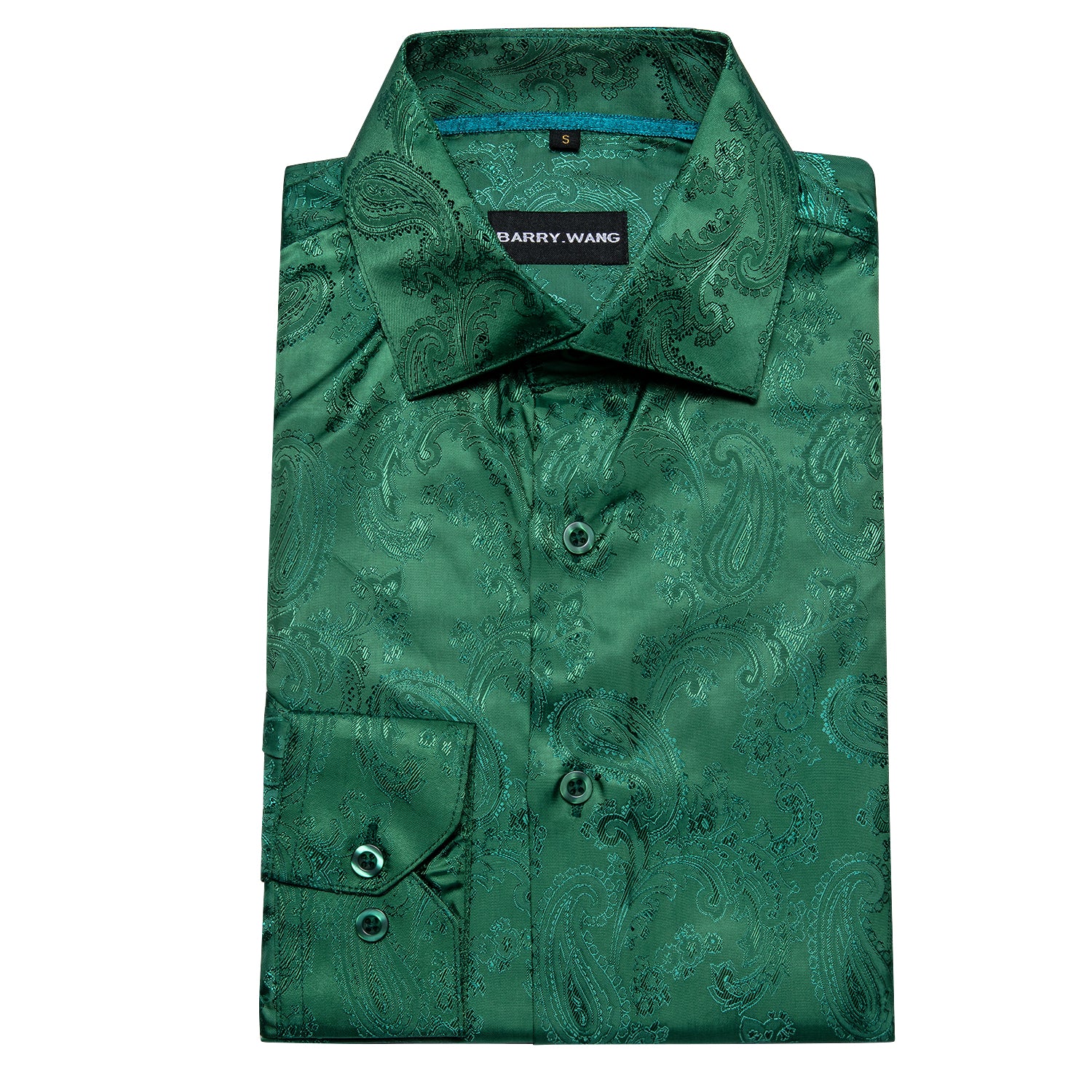 Barry.wang Luxury Green Paisley Long Sleeves Silk Shirt