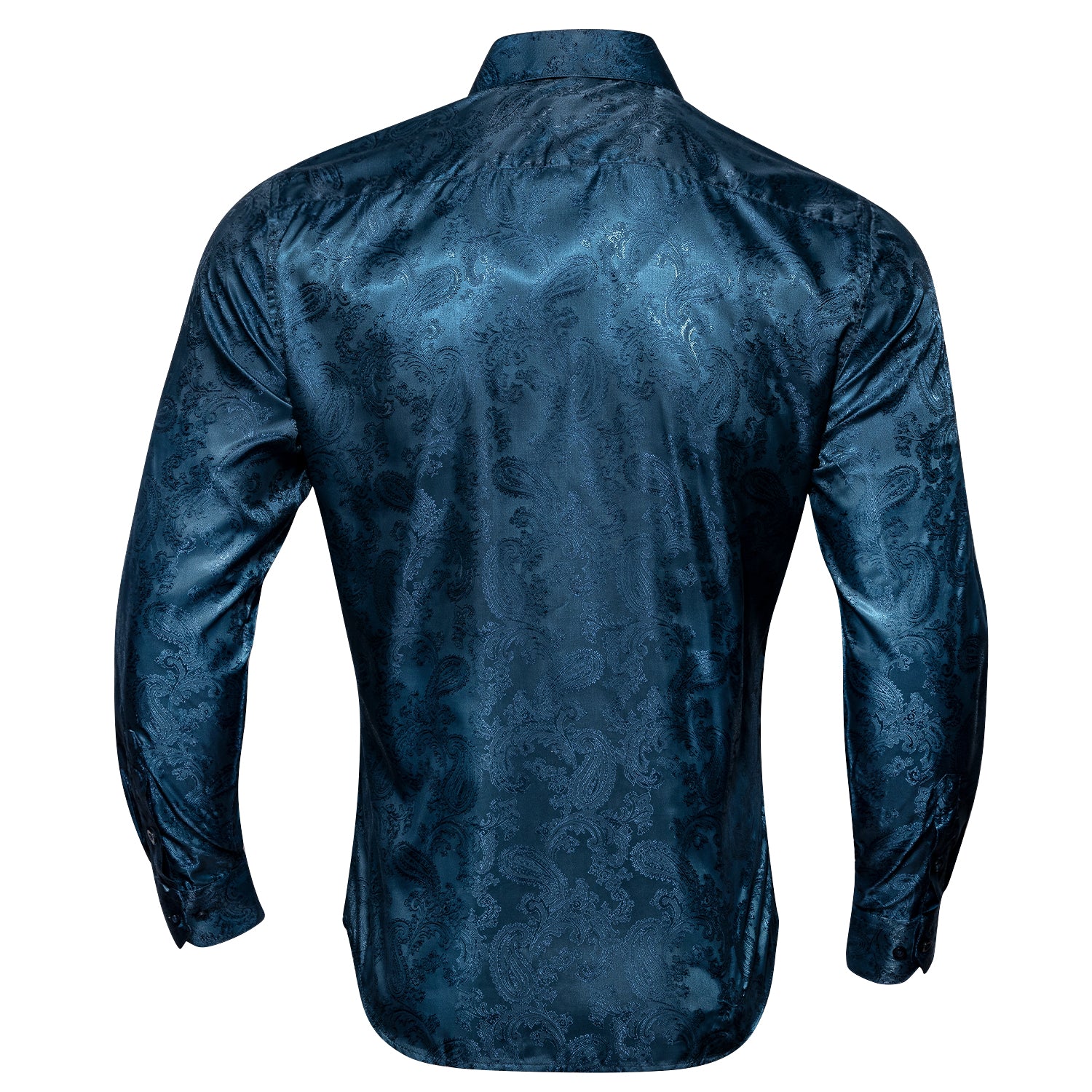 Barry.wang Luxury Navy Blue Paisley Long Sleeves Silk Shirt