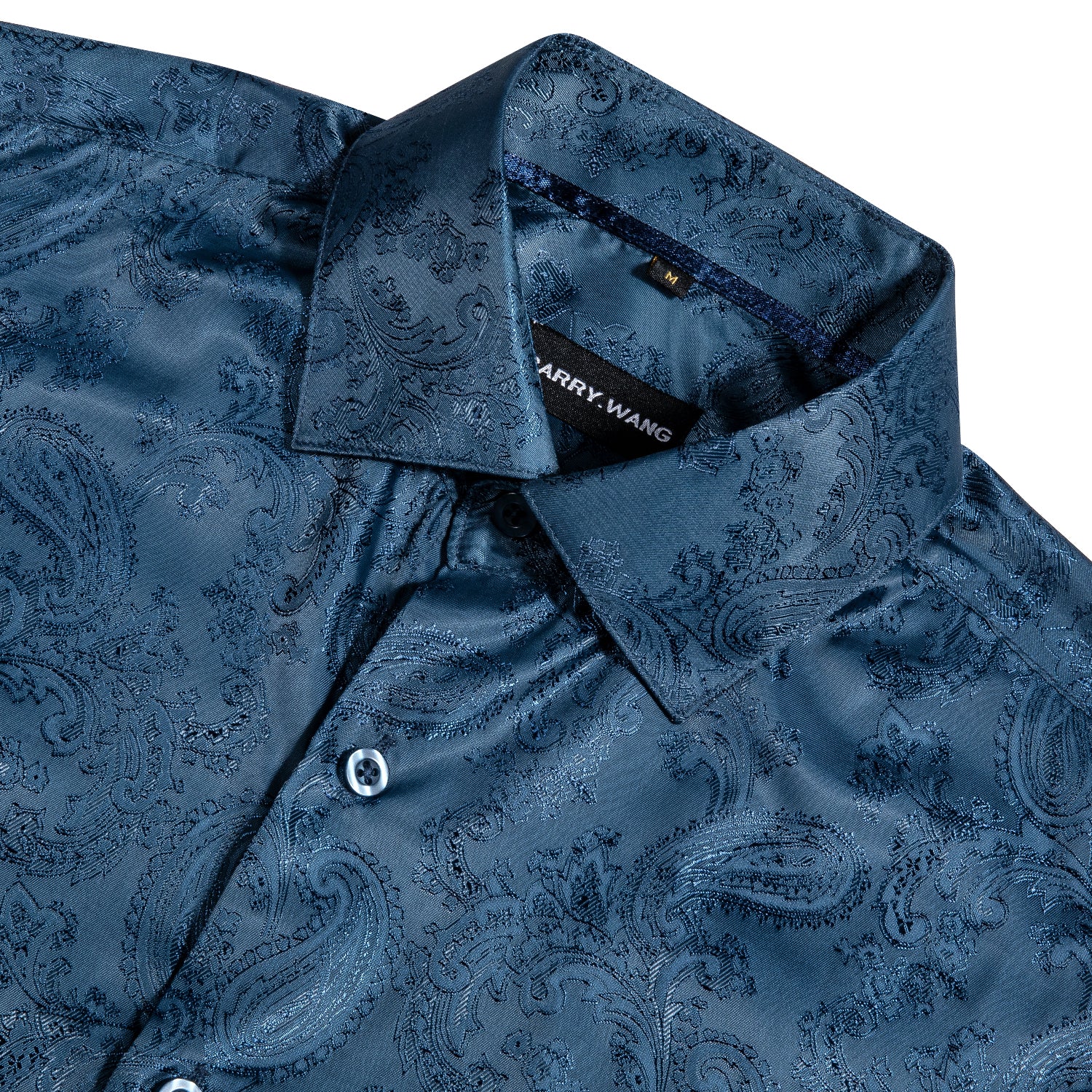 Barry.wang Luxury Navy Blue Paisley Long Sleeves Silk Shirt
