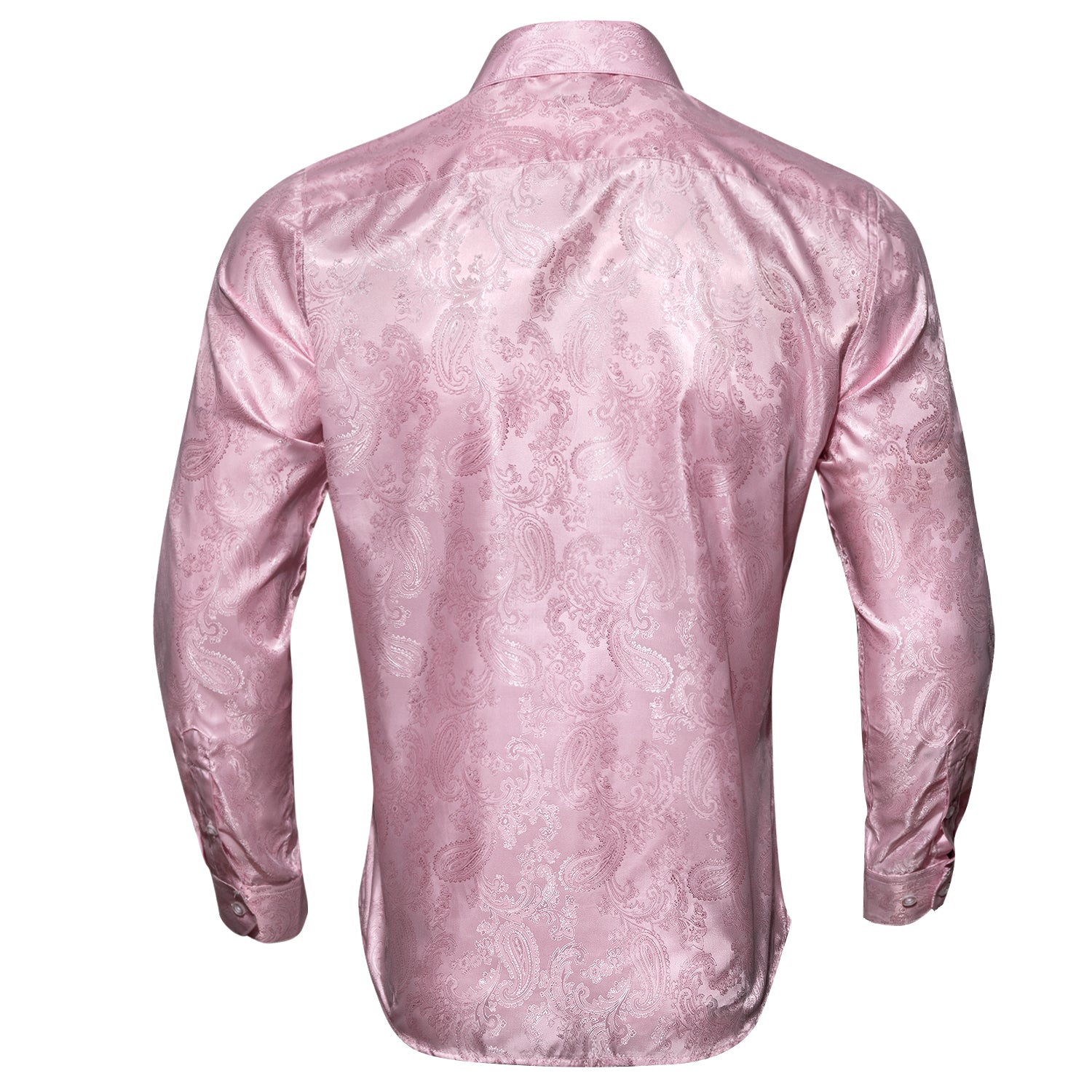 Barry Wang Button Down Shirt Pink Paisley Men's Long Sleeves Silk Shirt Fashion
