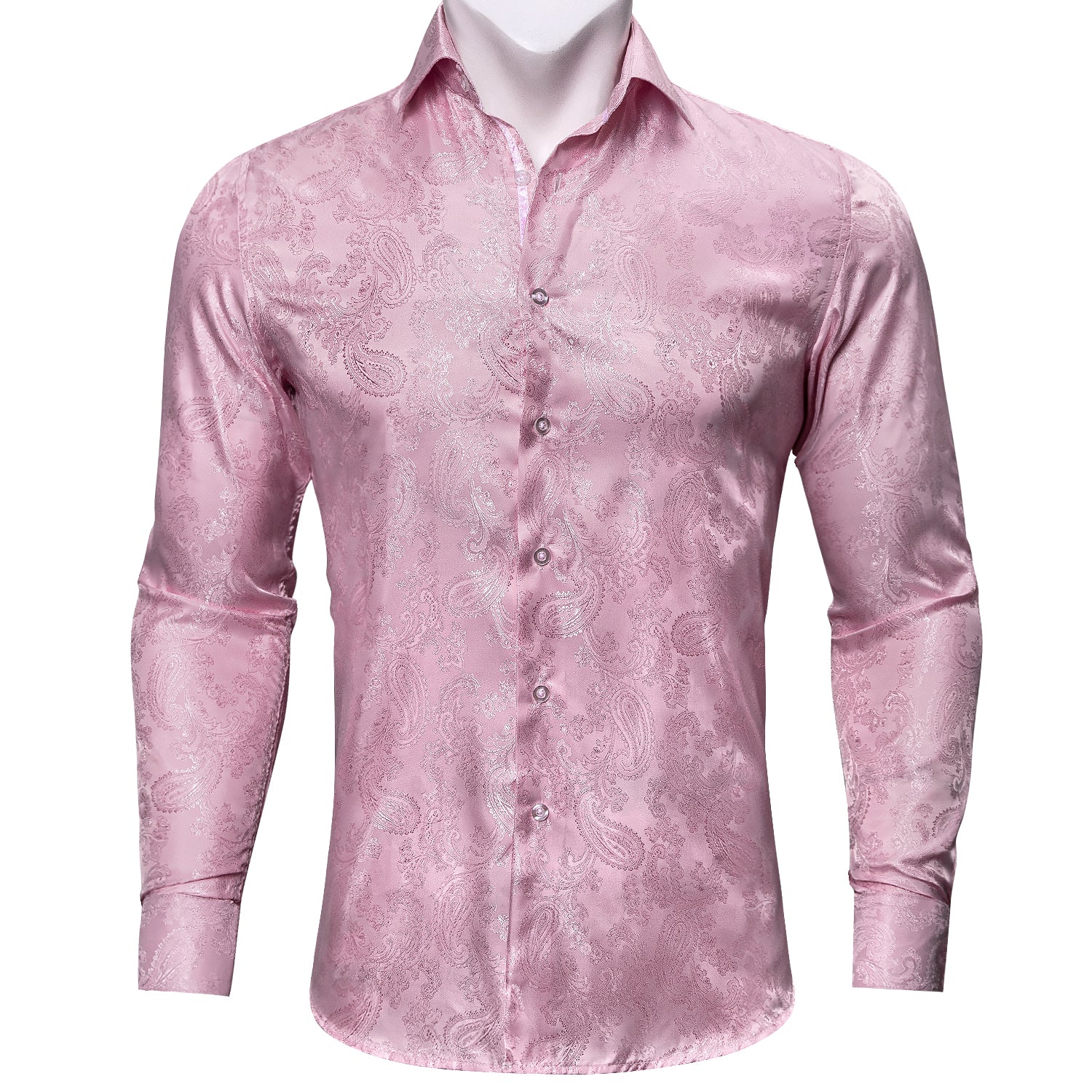 Barry.wang Fashion Pink Paisley Long Sleeves Silk Shirt