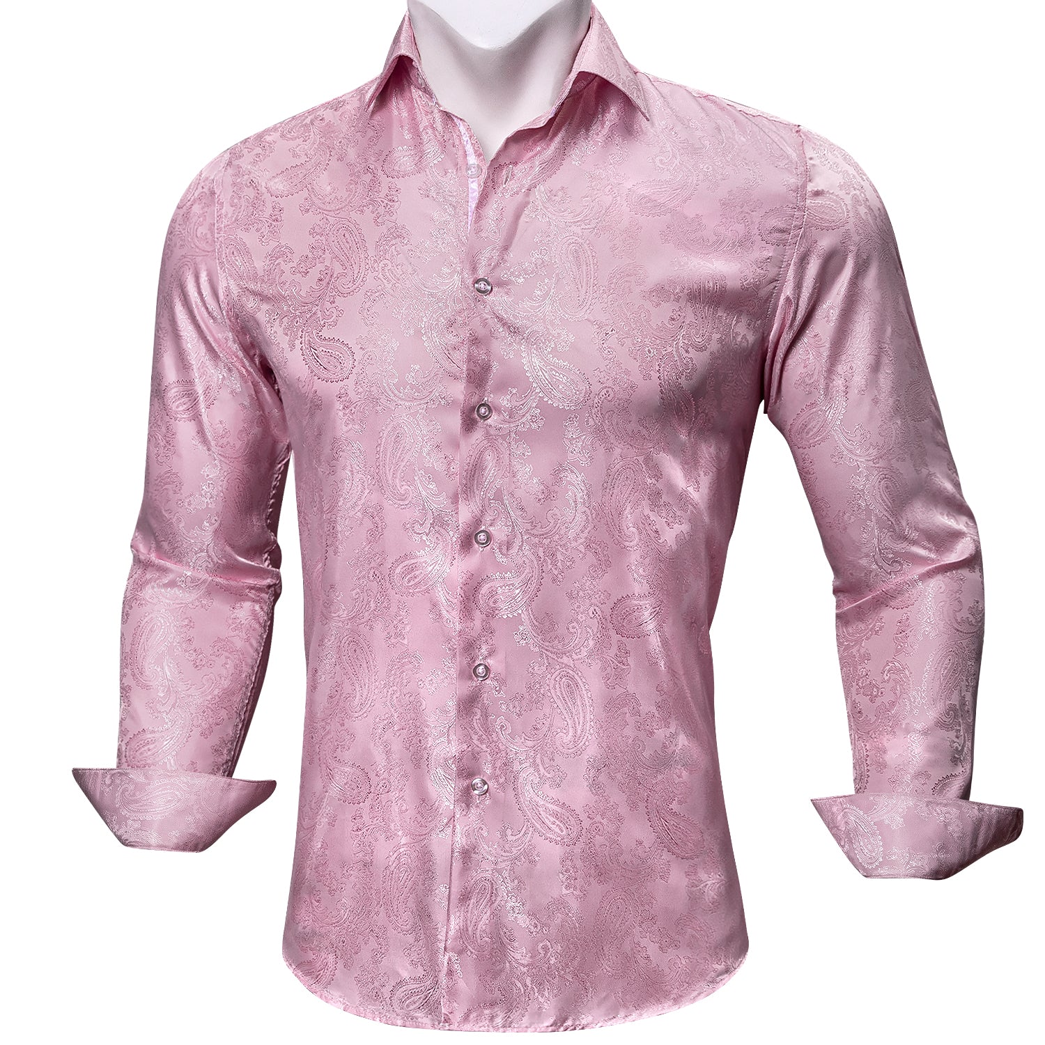 Barry.wang Button Down Shirt Pink Paisley Men's Long Sleeves Silk Shirt Fashion