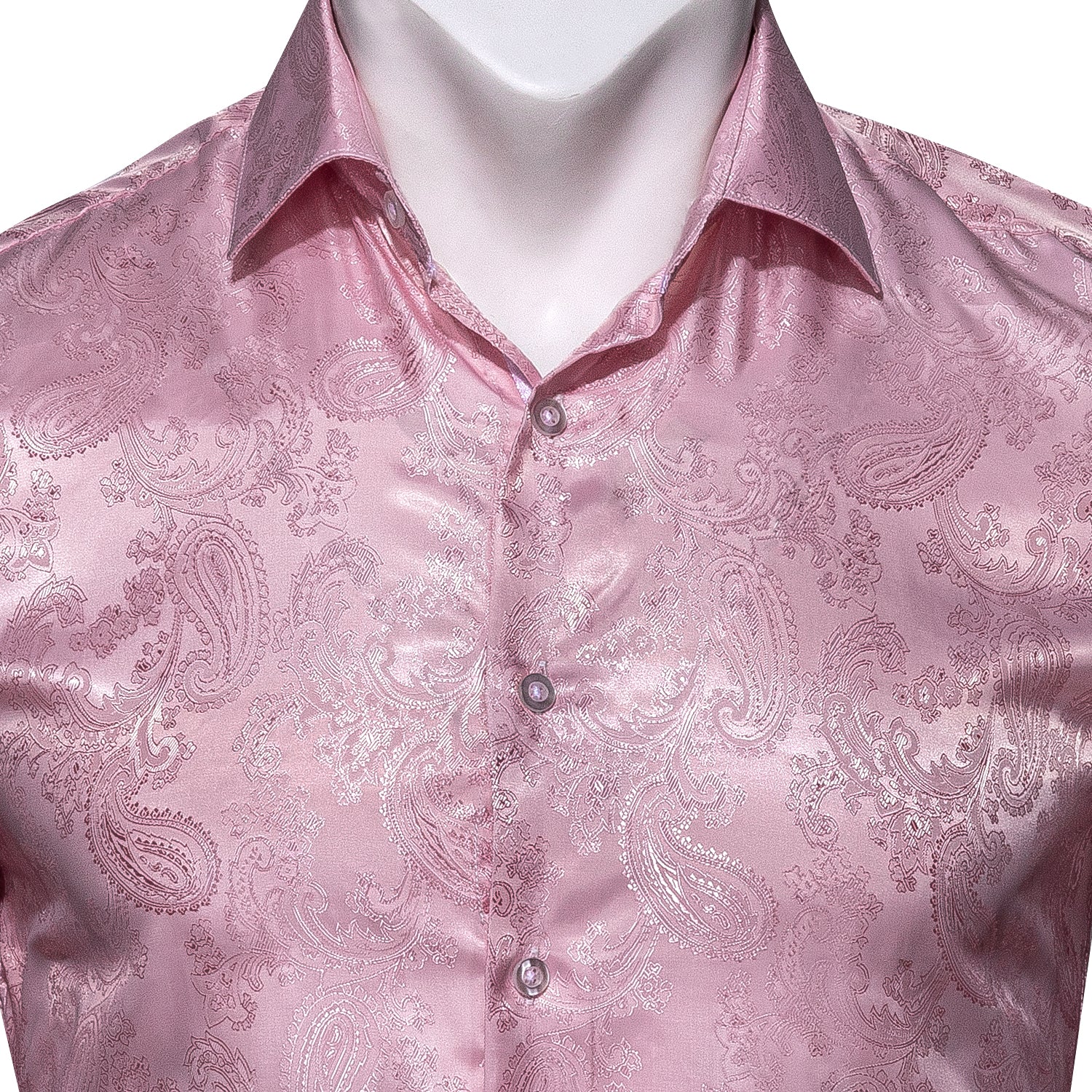 Barry.wang Button Down Shirt Pink Paisley Men's Long Sleeves Silk Shirt Fashion