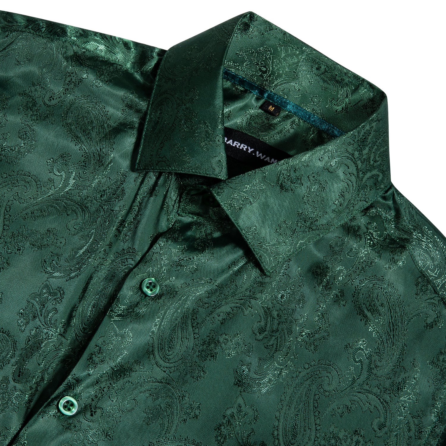 Barry.wang Luxury Dark Green Paisley Long Sleeves Silk Shirt