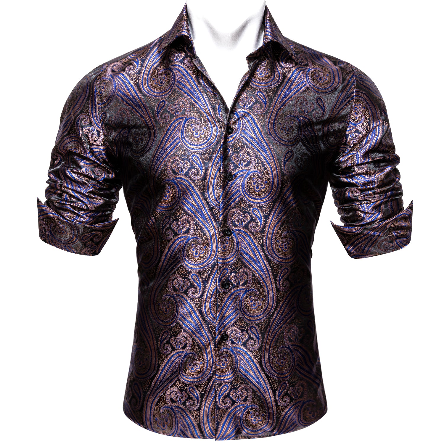 Barry.wang Purple Blue Silk Paisley Tribal Long Sleeve Daily Slim Fit Men's Shirt