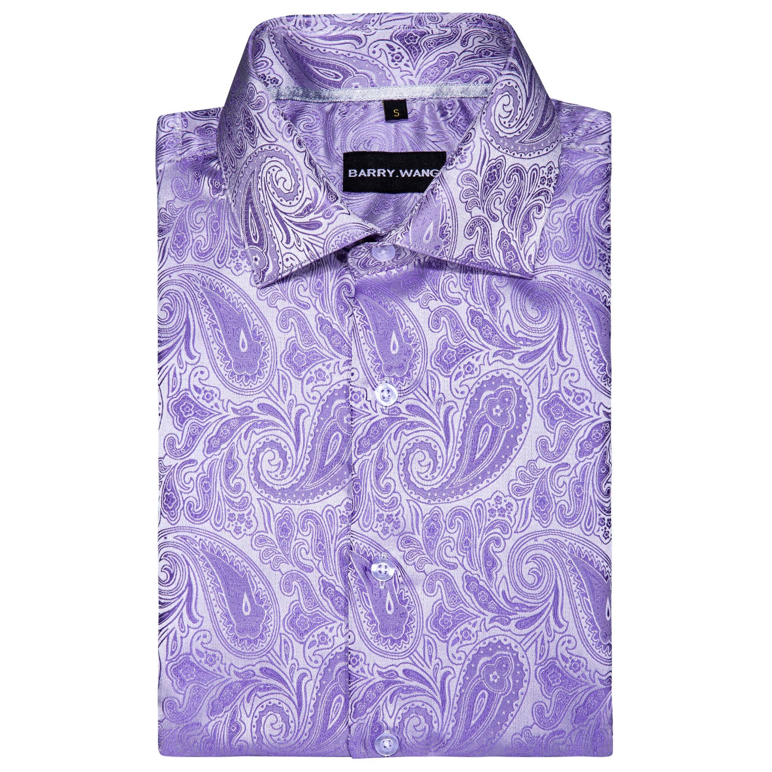 Barry.wang New Purple Paisley Short Sleeves Silk Shirt