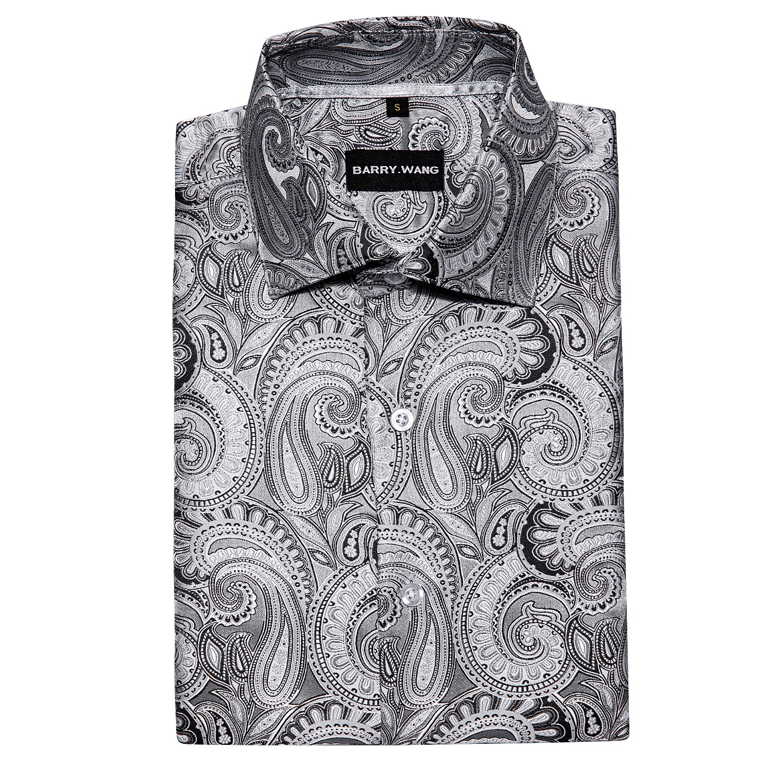 Barry. Wang Silver Paisley Short Sleeve Shirt Mens Jacquard Summer Dre