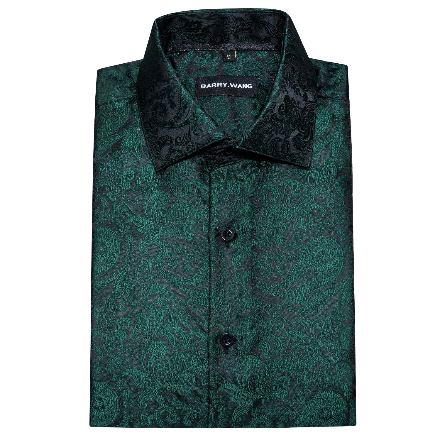 Barry.wang New Green Silk Paisley Short Sleeve Daily Slim Fit Men's Shirt