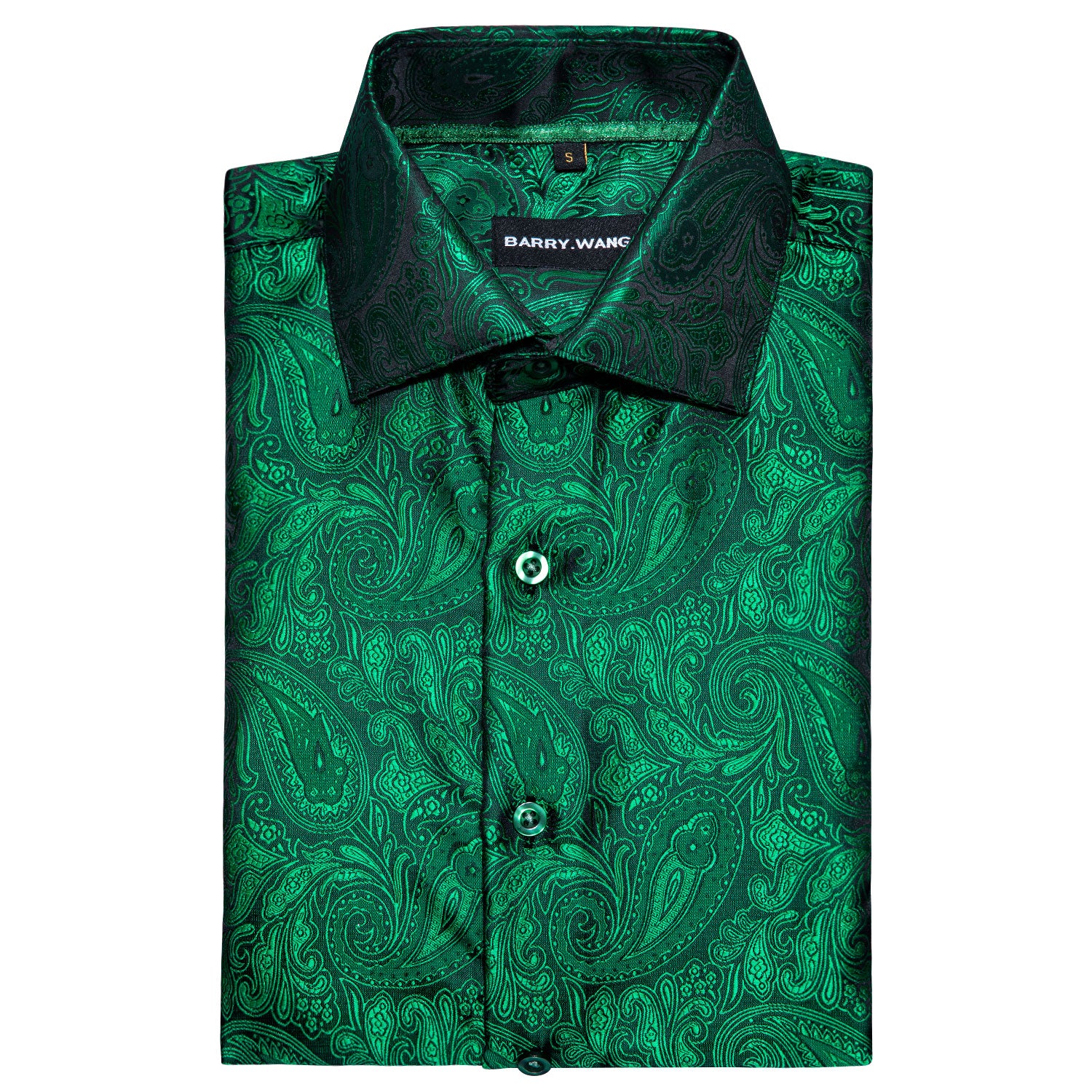 Barry.wang New Green Silk Paisley Short Sleeve Daily Slim Fit Men's Shirt