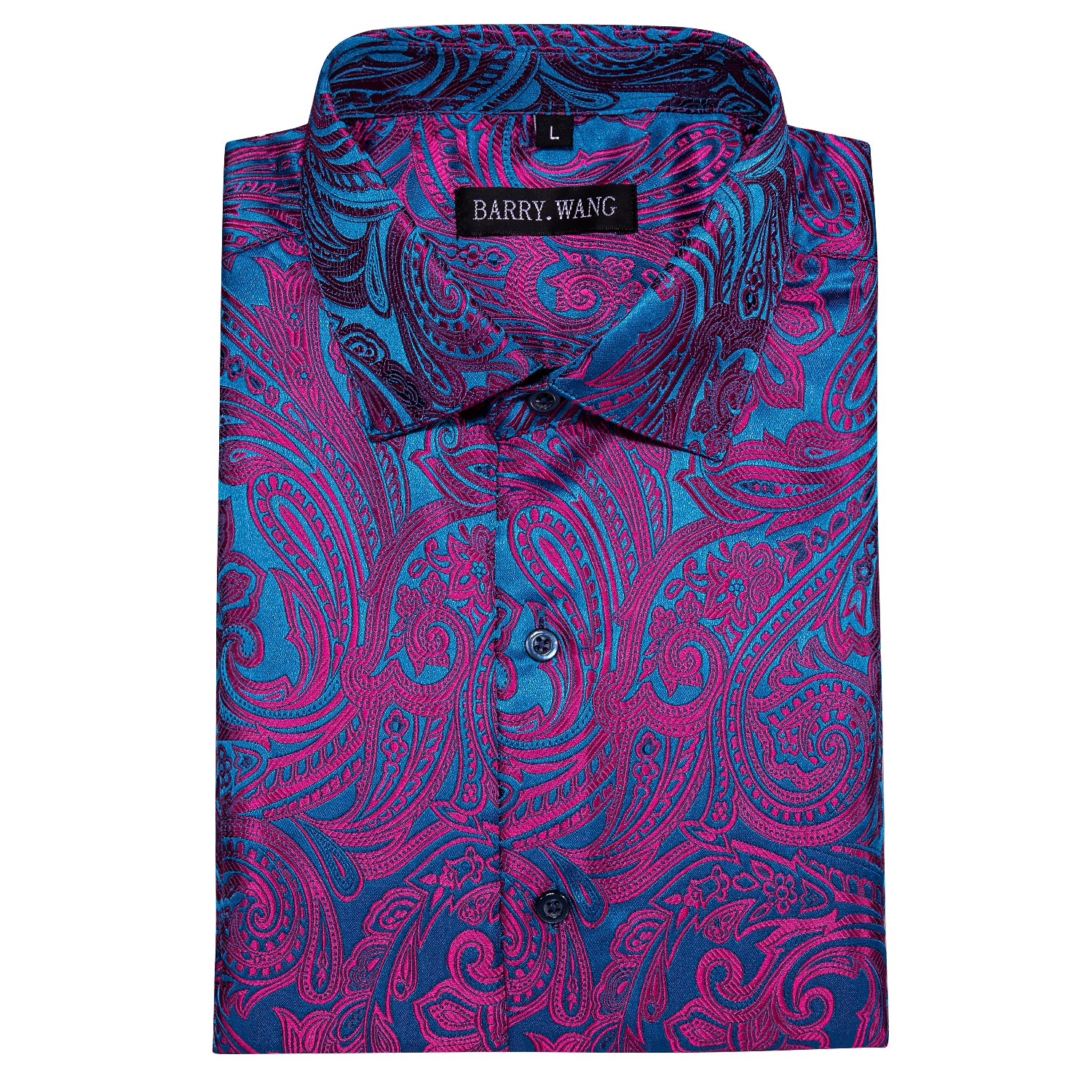 Barry. Wang Purple Blue Paisley Silk Short Sleeve Daily Slim Fit Men's Shirt