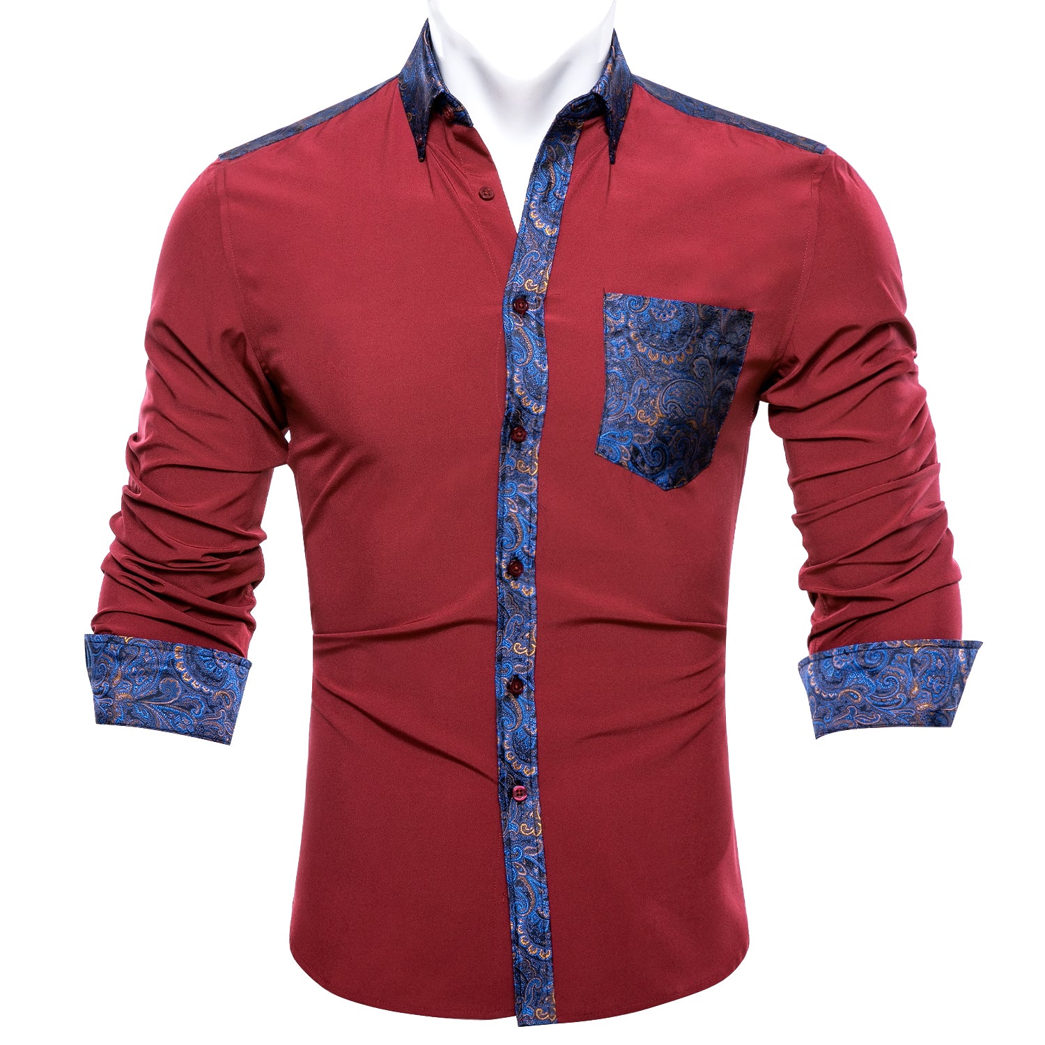 Barry.wang Red Blue Color contrast Silk Men's Shirt