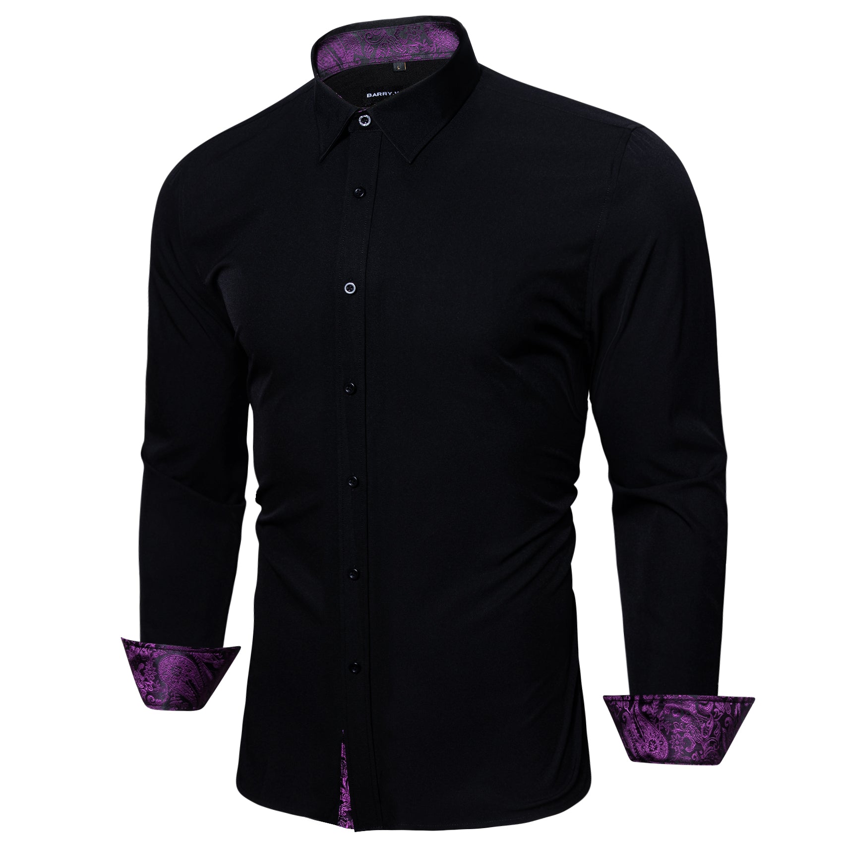 Barry.wang Fromal Black Purple Splicing Men's Shirt