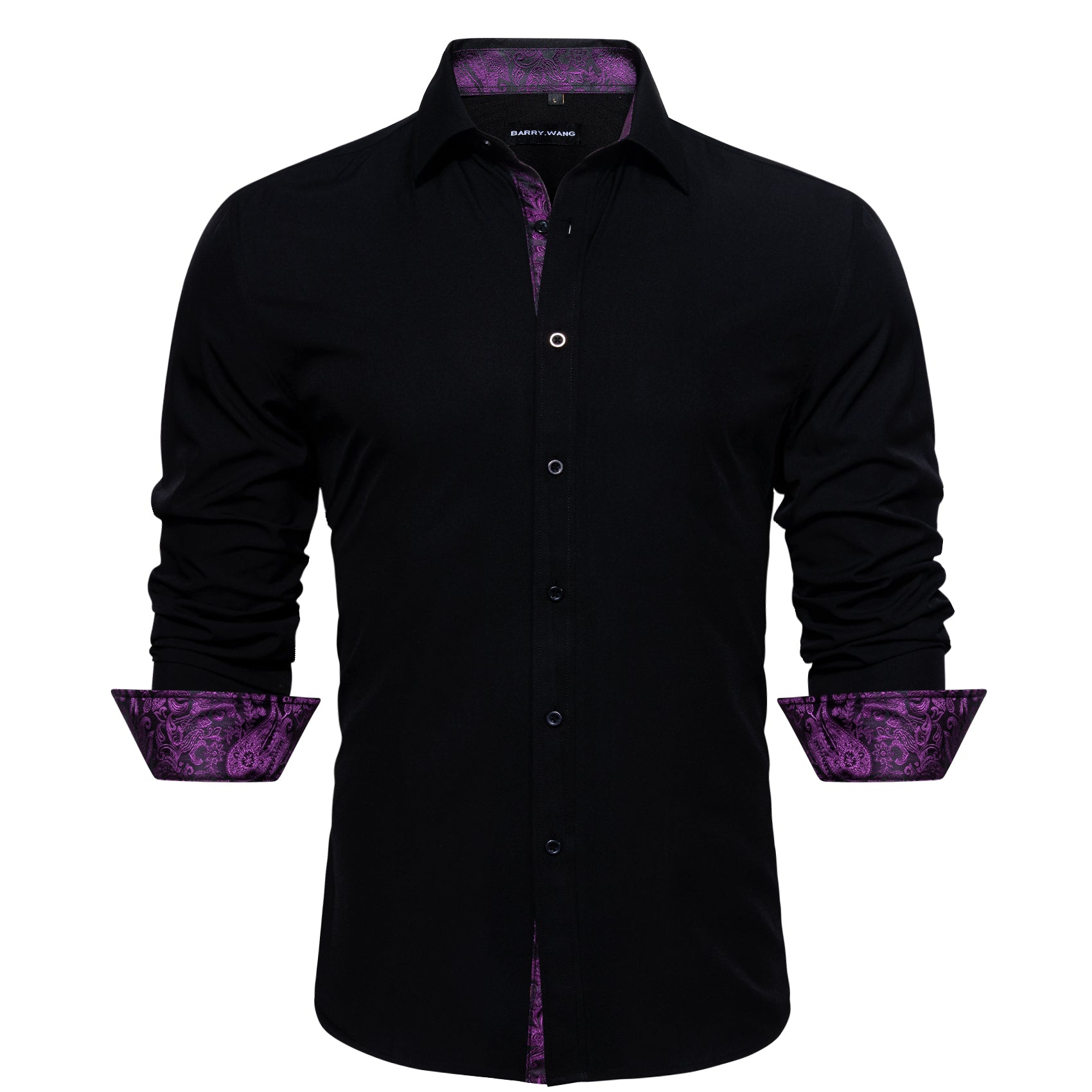 Barry.wang Fromal Black Purple Splicing Men's Shirt