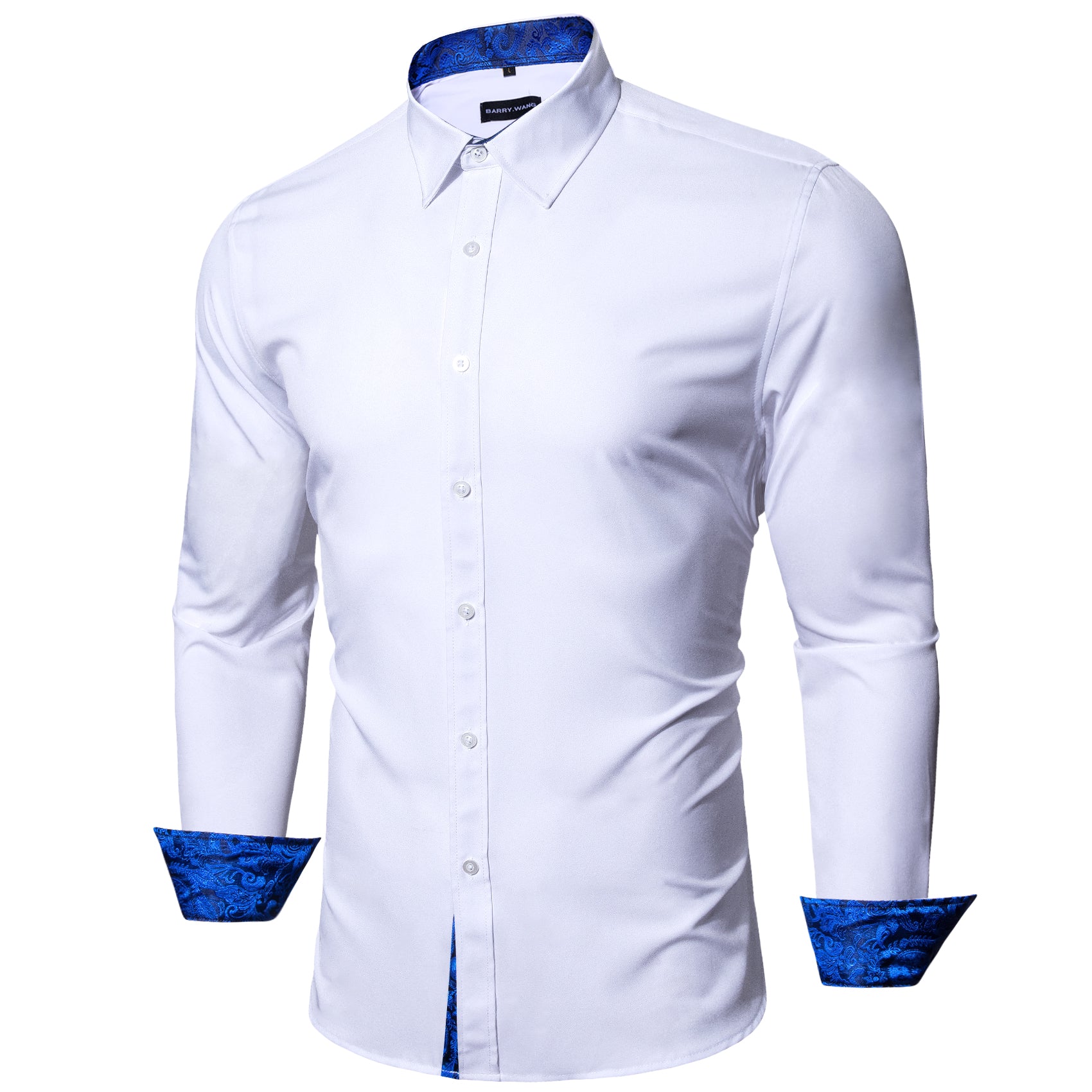 Barry.wang Button Down Shirt White Blue Splicing Men's Shirt Formal