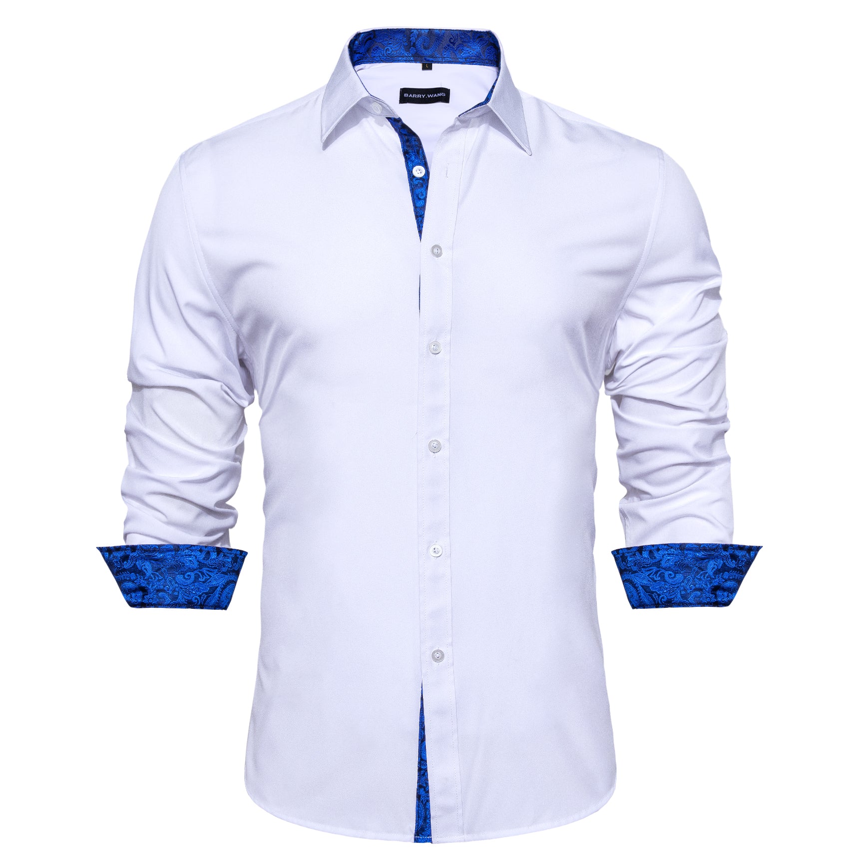 Barry.wang Button Down Shirt White Blue Splicing Men's Shirt Formal