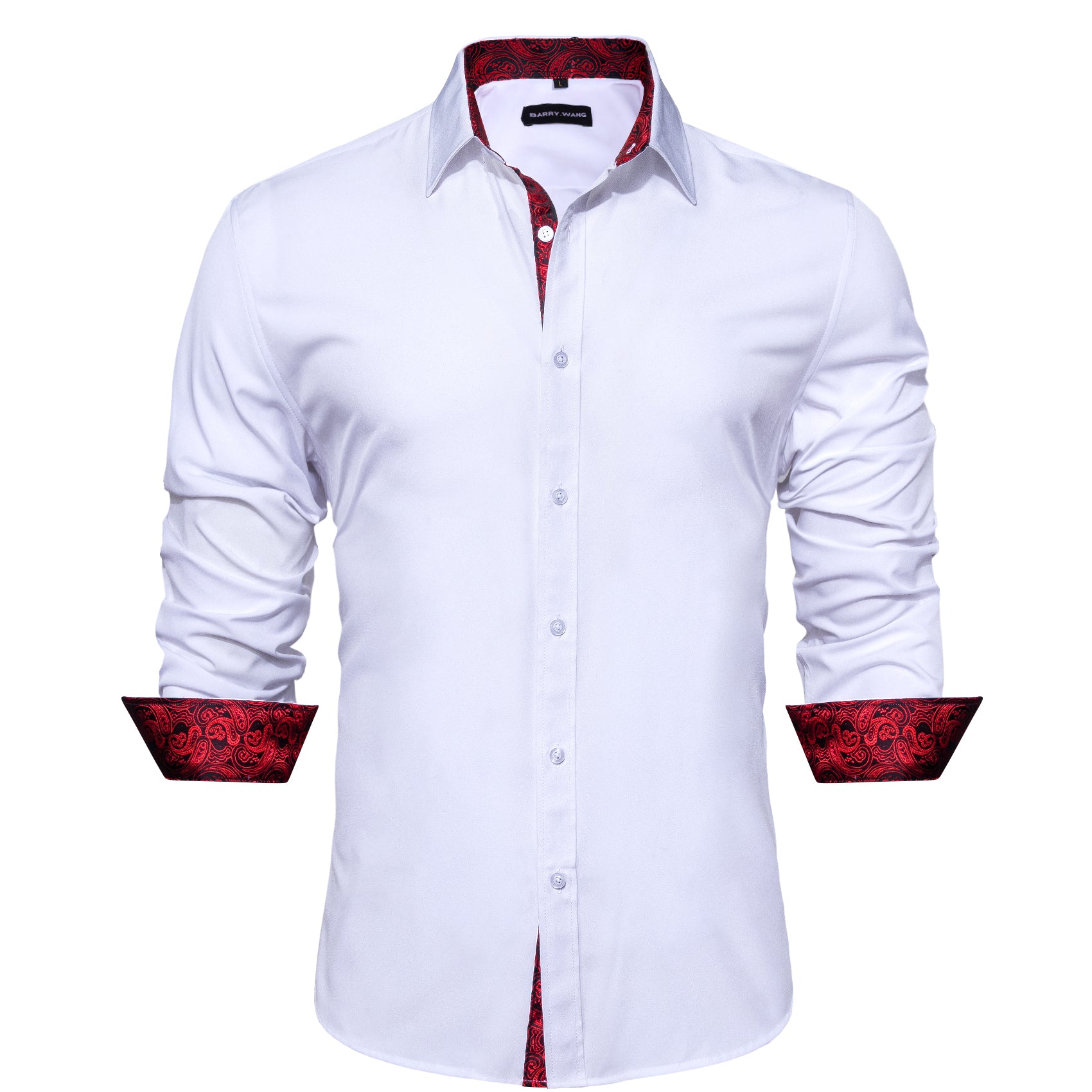 Barry.wang Fromal White Red Splicing Men's Shirt