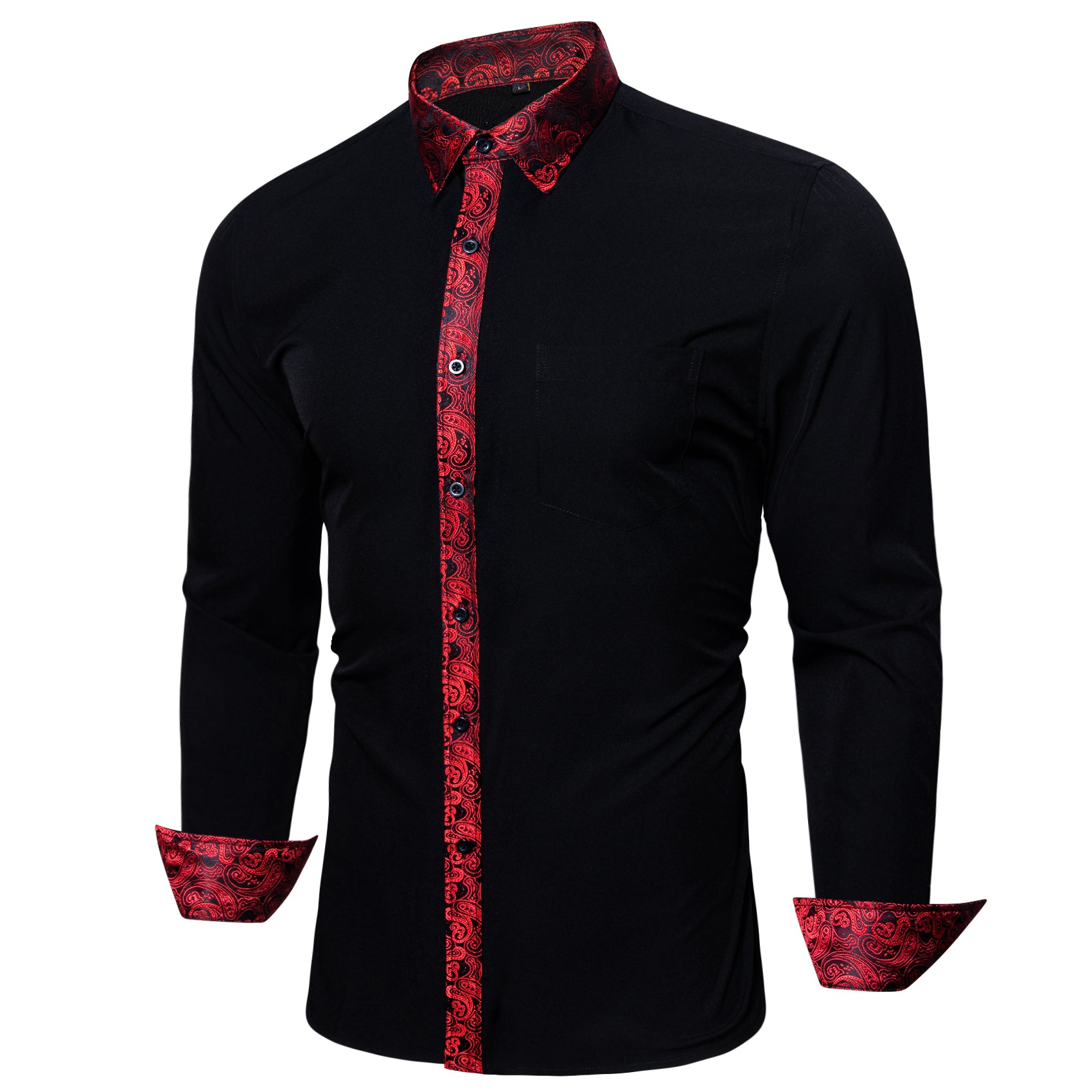 Barry. Wang Mens Black Red Splicing Shirt Long Sleeve Formal Shirt for Barry. Wang Mens Black Red Splicing Shirt Long Sleeve Formal Shirt for