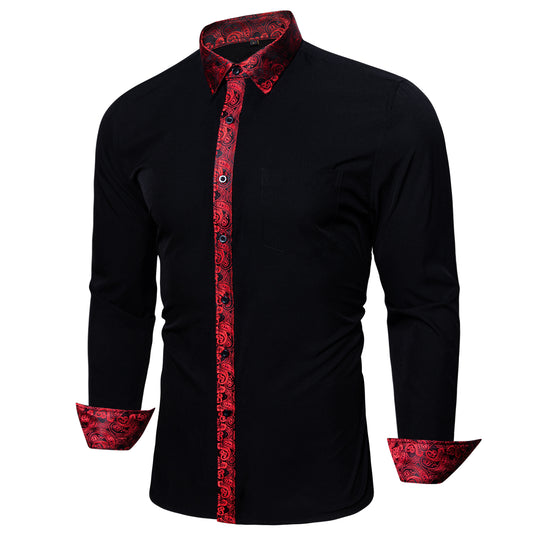 men's black silk shirt short sleeve
