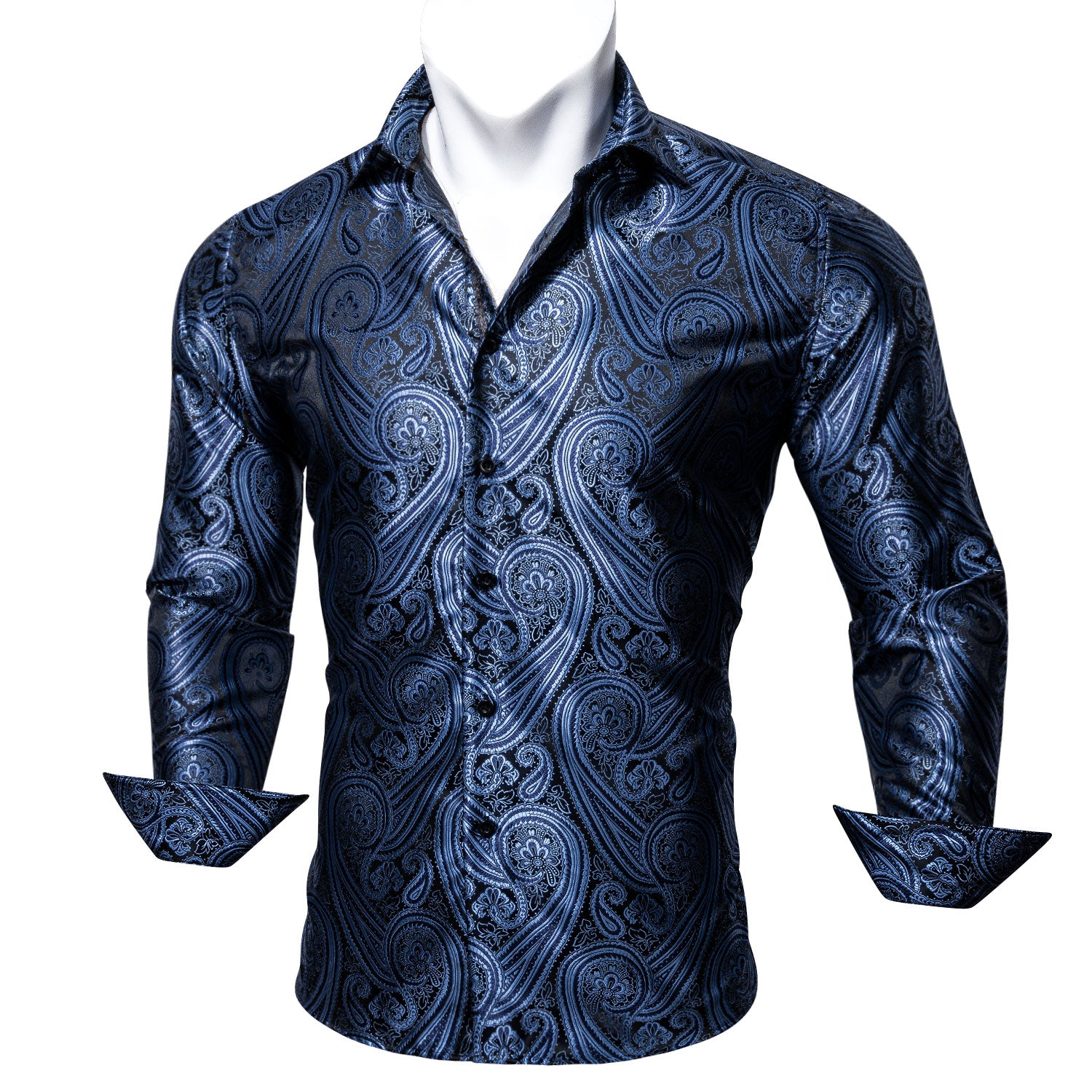 mens dress shirt stretch Blue black jacquard paisley mens lo ng sleeve shirt for men 