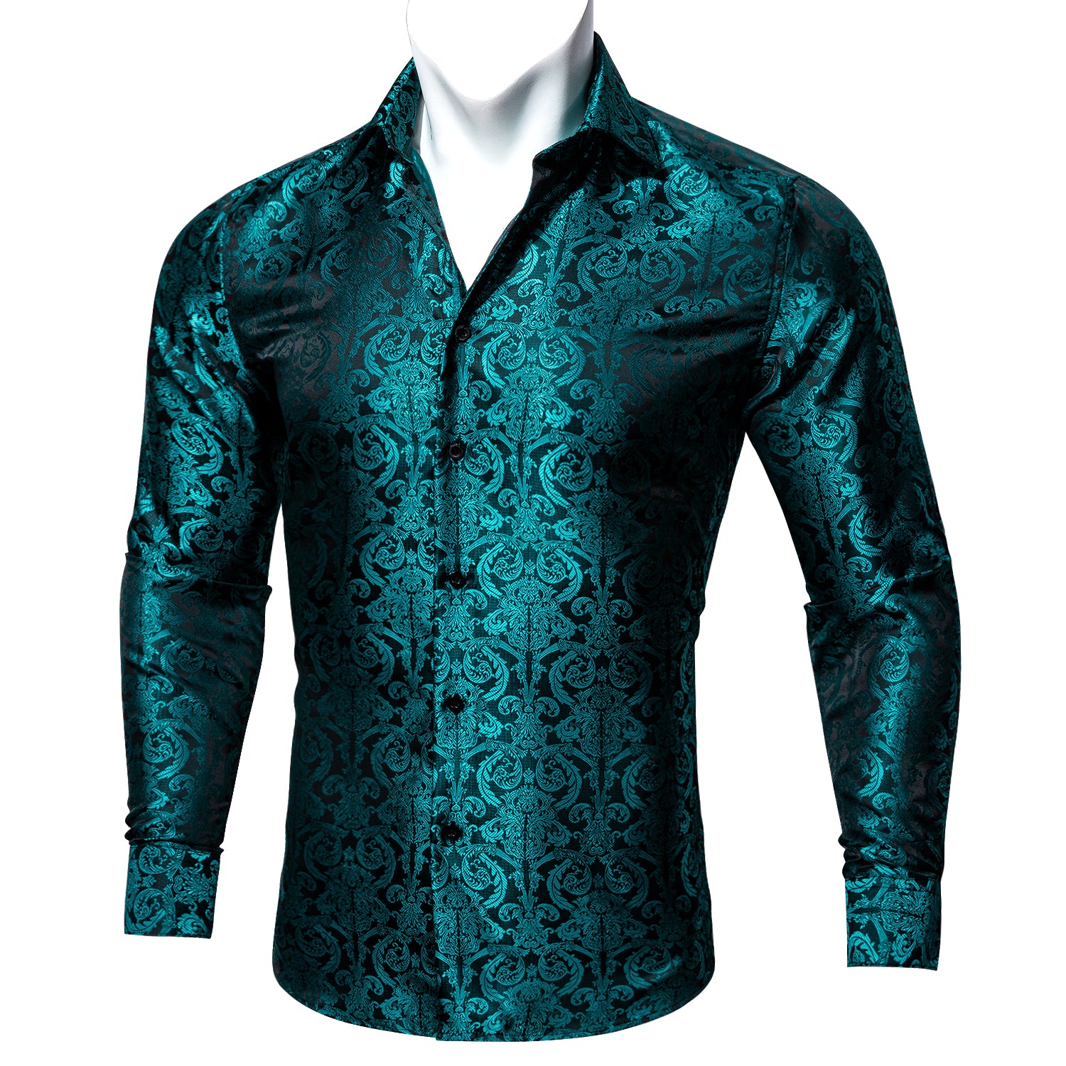 Barry.wang Blue Floral Silk Men's Long Sleeve Shirt