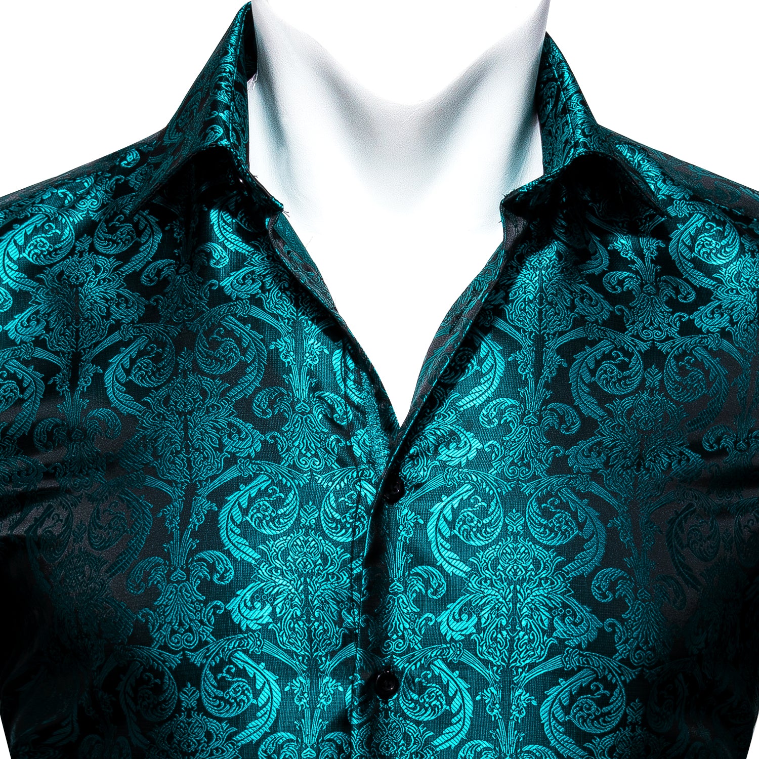 Barry.wang Blue Floral Silk Men's Long Sleeve Shirt
