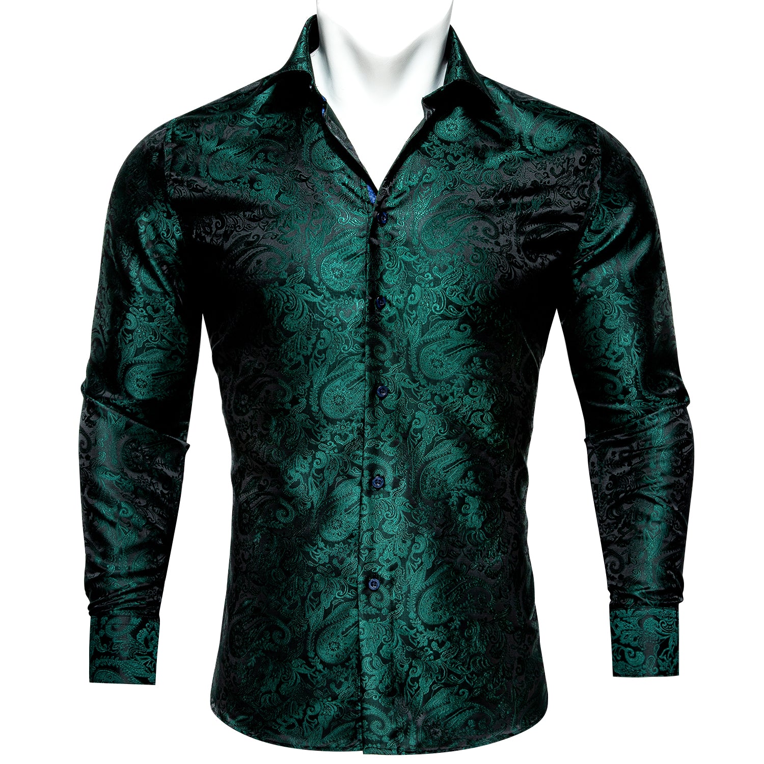 Barry.wang Green Paisley Silk Men's Long Sleeve Shirt