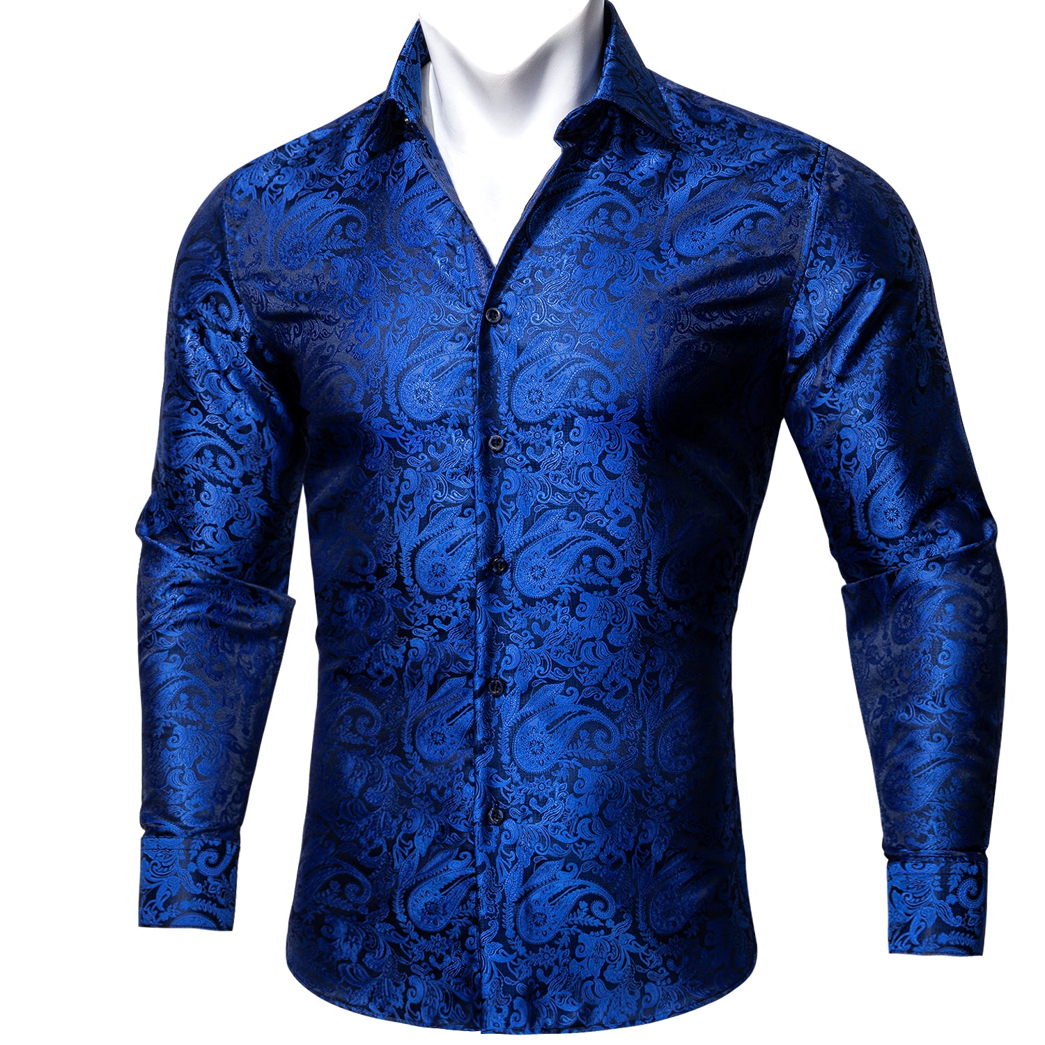 Barry.wang Fashionable Blue Paisley Silk Shirt