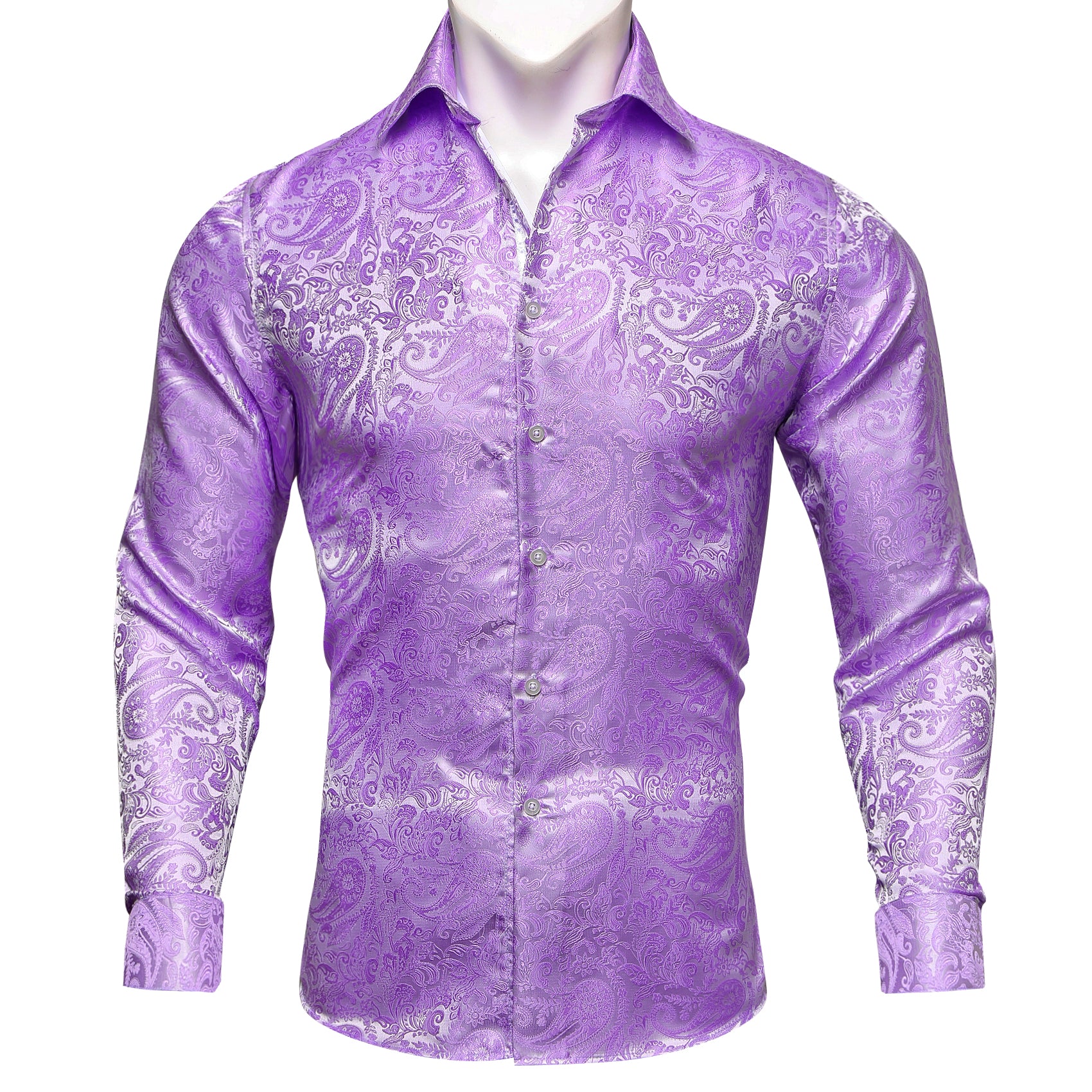 Barry.wang Classy Light Purple Paisley Silk Shirt