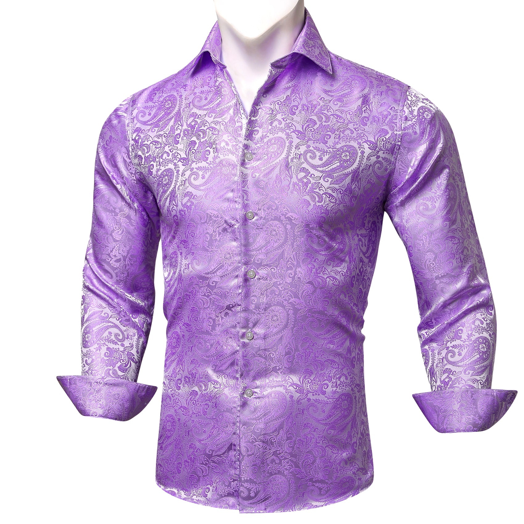 Barry.wang Classy Light Purple Paisley Silk Shirt