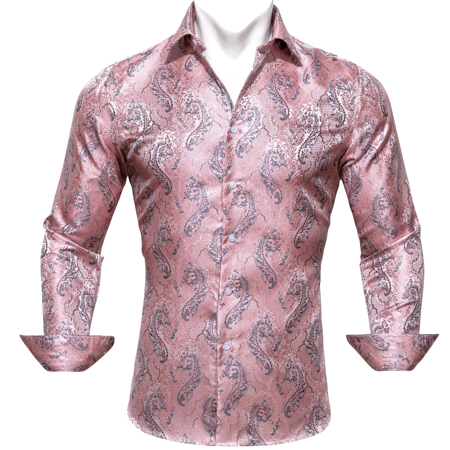 Barry.wang Pink Silver Floral Silk Shirt
