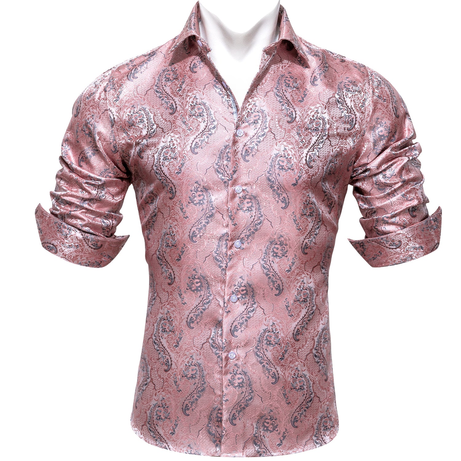 Barry.wang Pink Silver Floral Silk Shirt